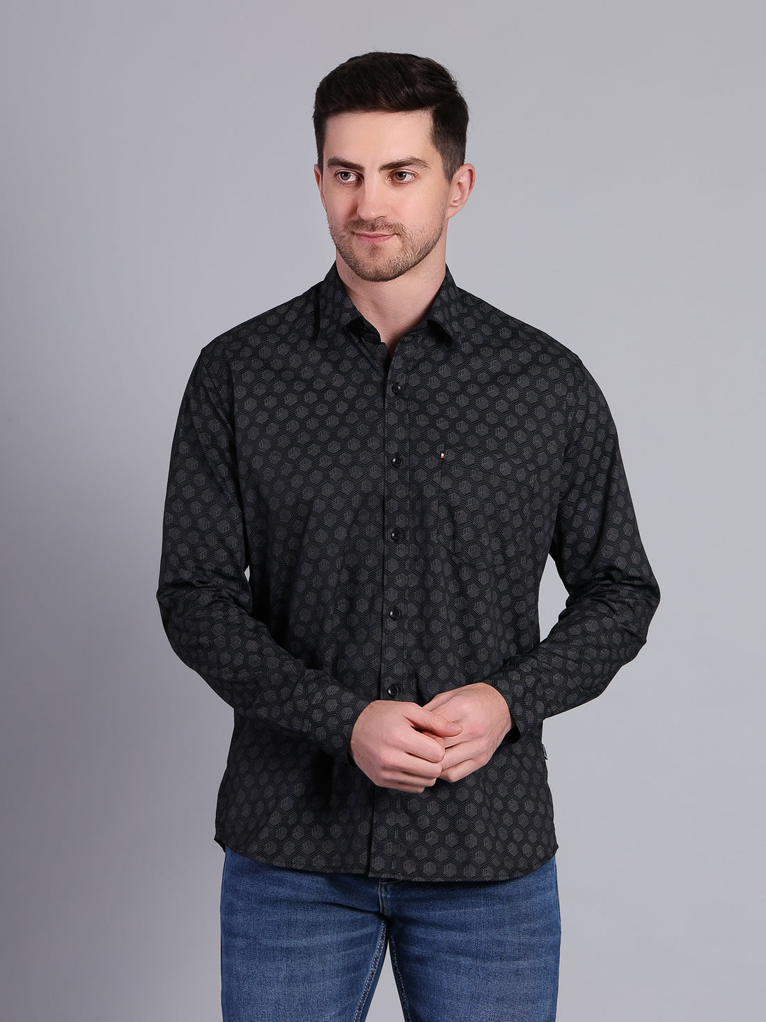 Stylox Men’s Printed Casual Shirt | Slim Fit Full Sleeve Shirt for Men-Black - Stylox