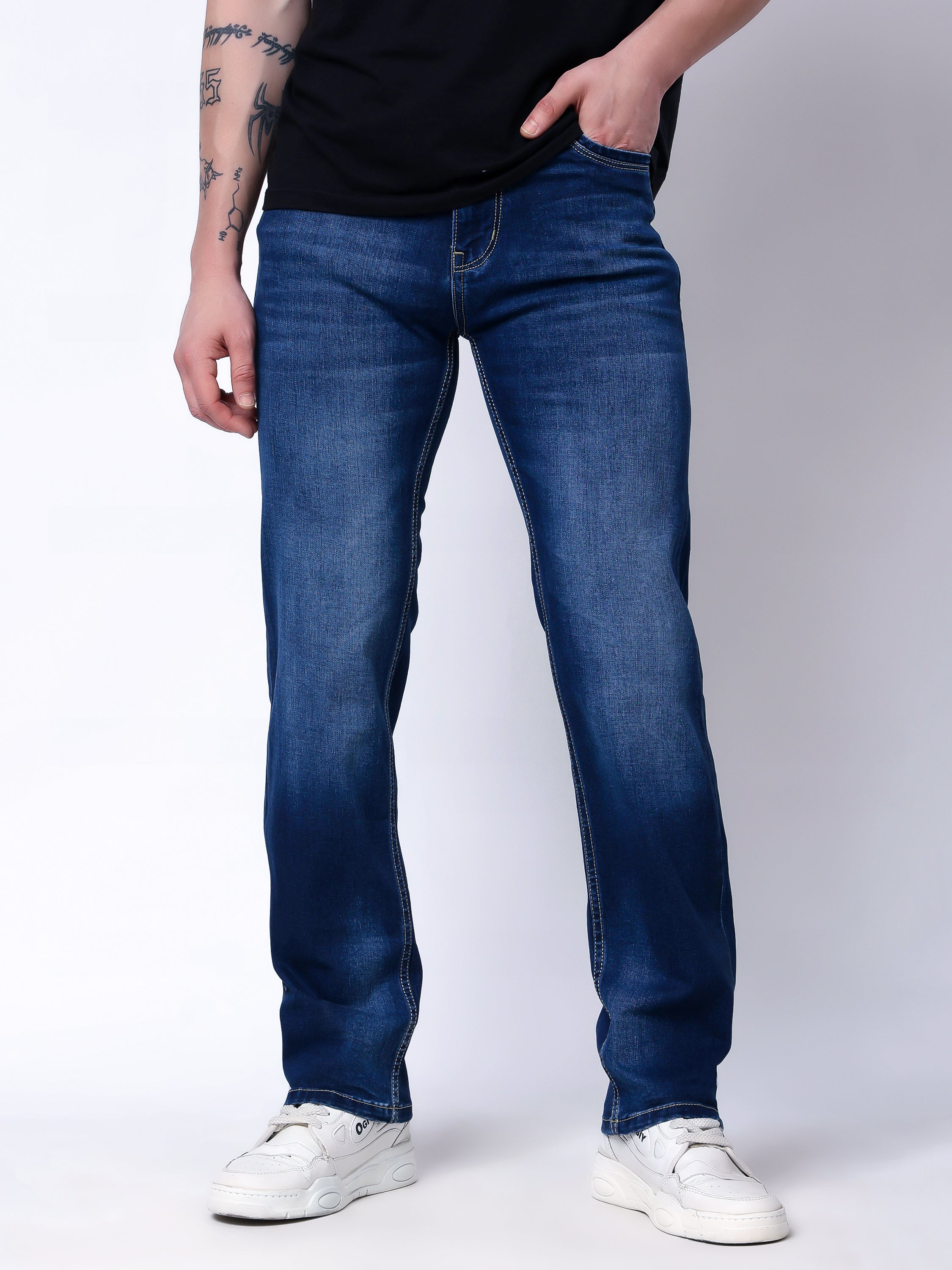 Stylox Men’s Comfort Fit Stretchable Denim Jeans-Dark Blue
