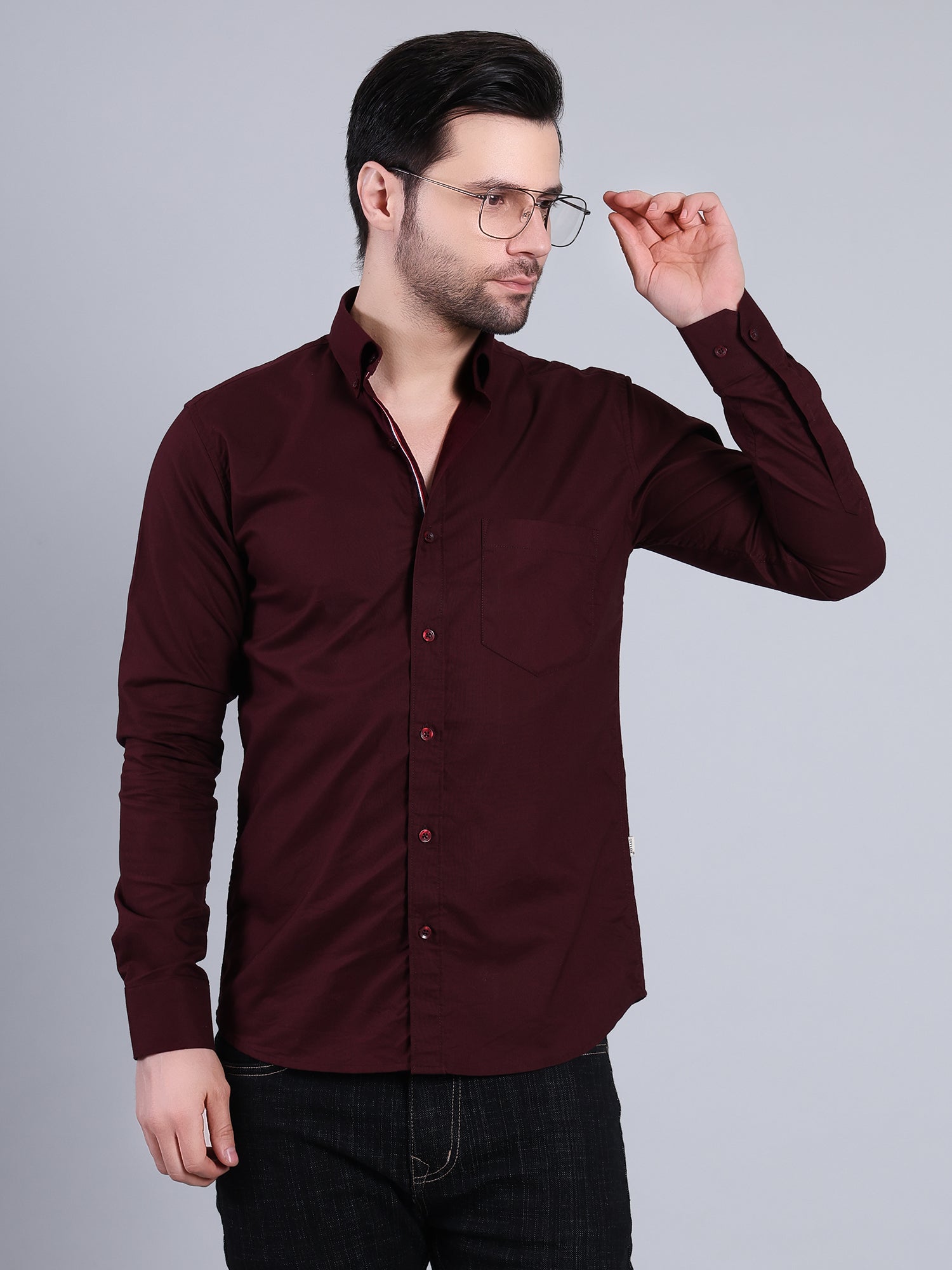 Stylox Men’s Regular Fit Full Sleeve Solid Casual Shirt for Everyday & Office Wear (Wine) - Stylox
