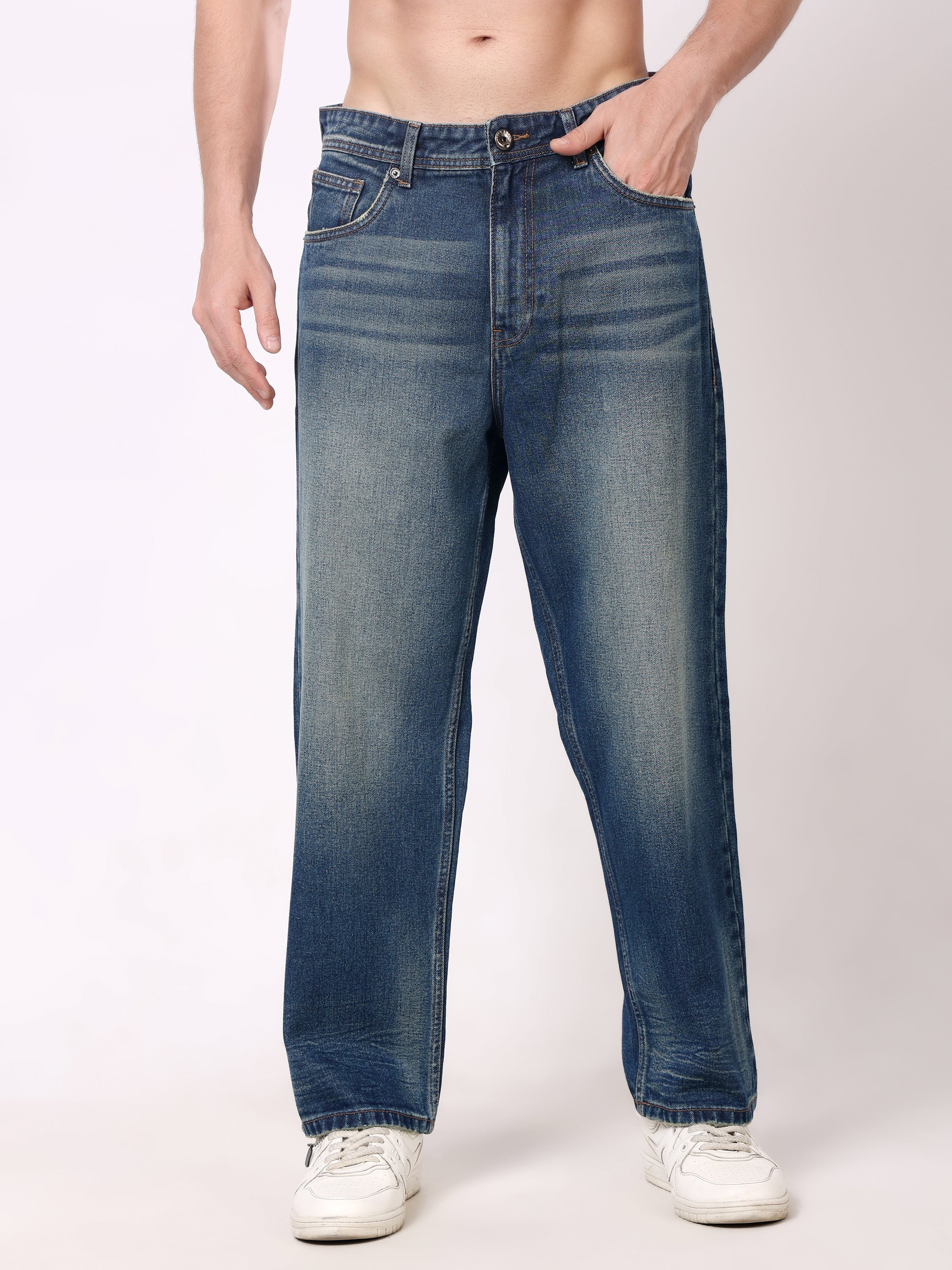 Stylox Men’s Super Baggy Fit Wide Leg Denim Jeans-Light Indigo