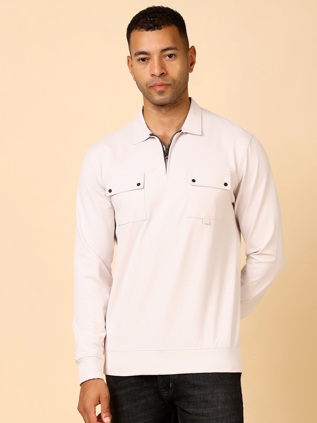Stylox Men's Utility Style Zip Neck Sweatshirt