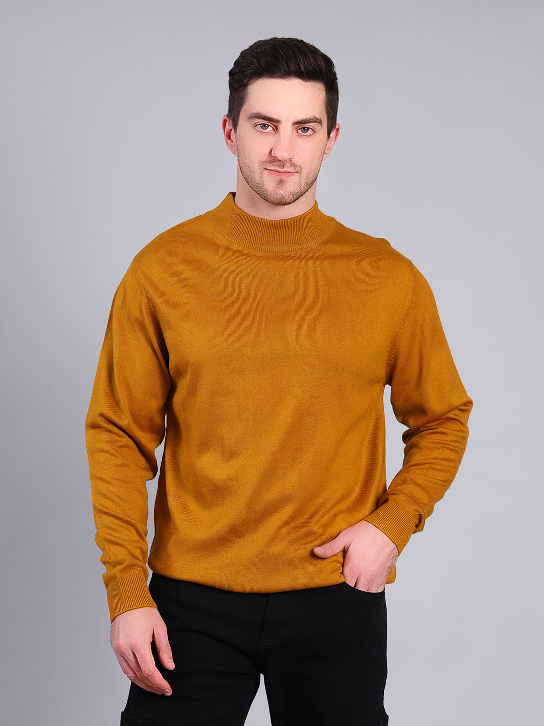 Stylox Men’s Solid Winter Sweater | Soft Knit Full Sleeve Pullover | Classic Casual Wear (Mustard) - Stylox