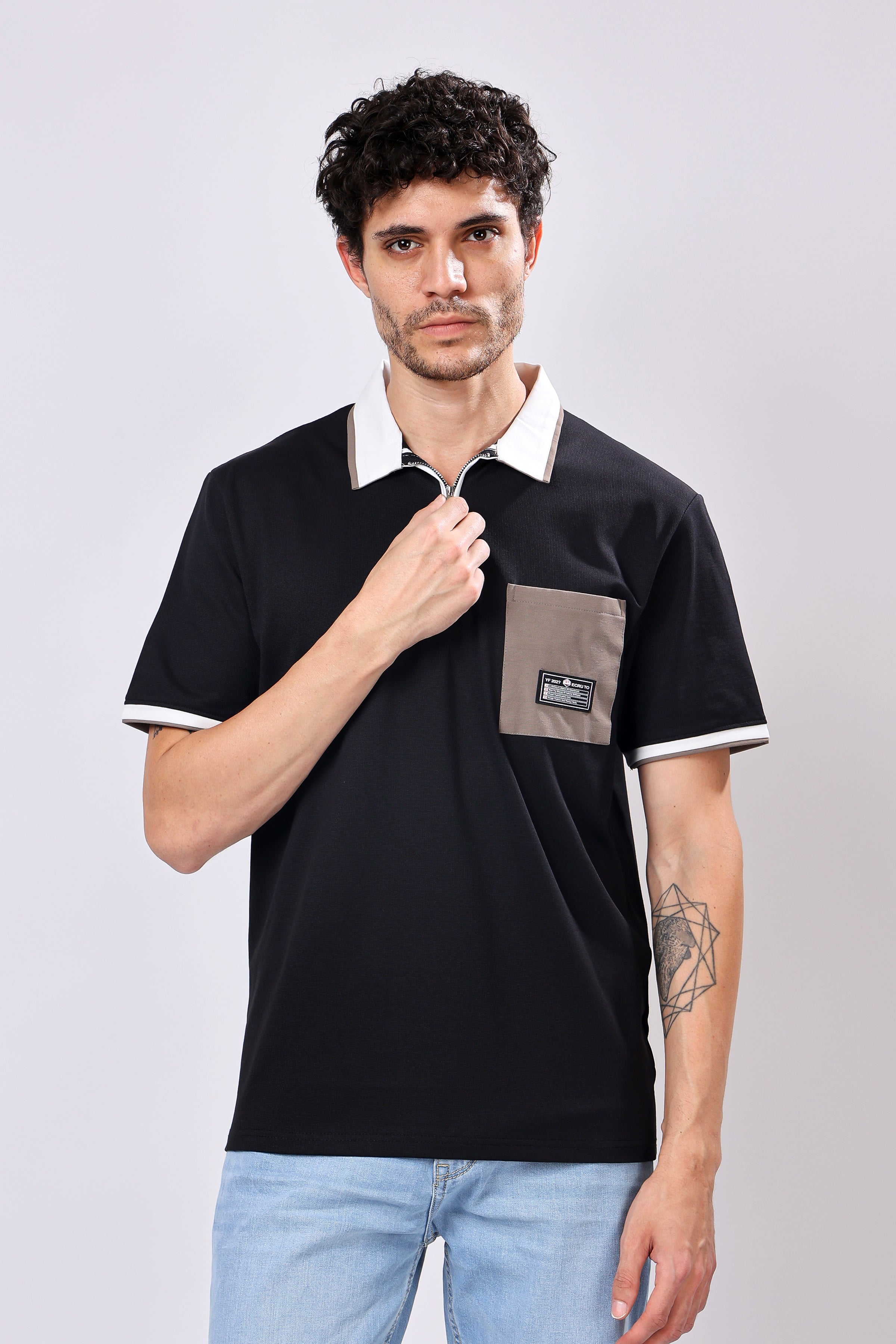 Stylox Men’s Polo Neck Solid T-Shirt with Single Pocket – Classic Style, Comfortable & Smart Casual Wear - Stylox