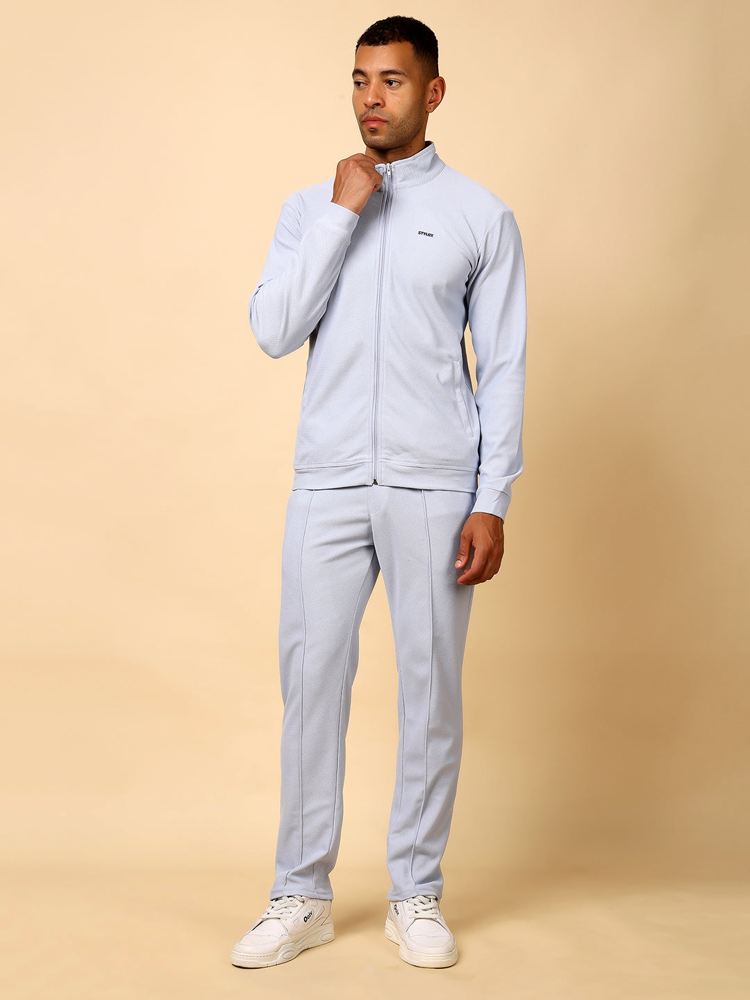 Stylox Men’s Solid Tracksuit – Stylish Full Set for Sports, Gym & Casual Wear (Light Blue) - Stylox