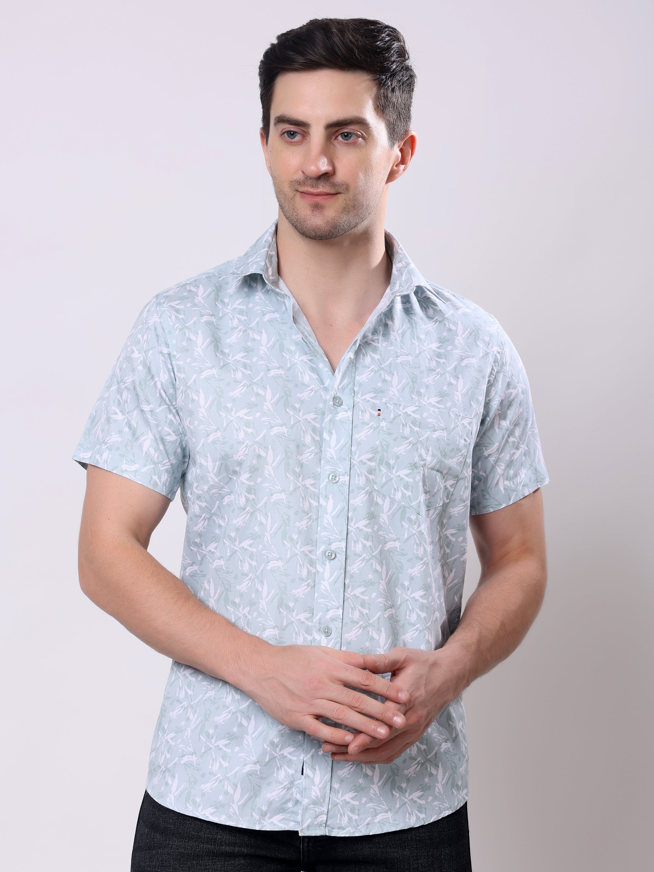 Stylox Men’s Regular Fit Half Sleeve Leaf Print Cotton Summer Casual Shirt - Stylox