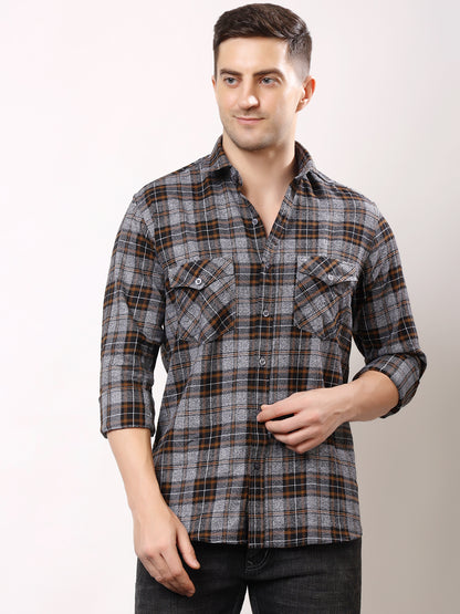Stylox Men’s Regular Fit Full Sleeve Check Shirt with Double Flap Pockets | Cotton Casual Checkered Shirt