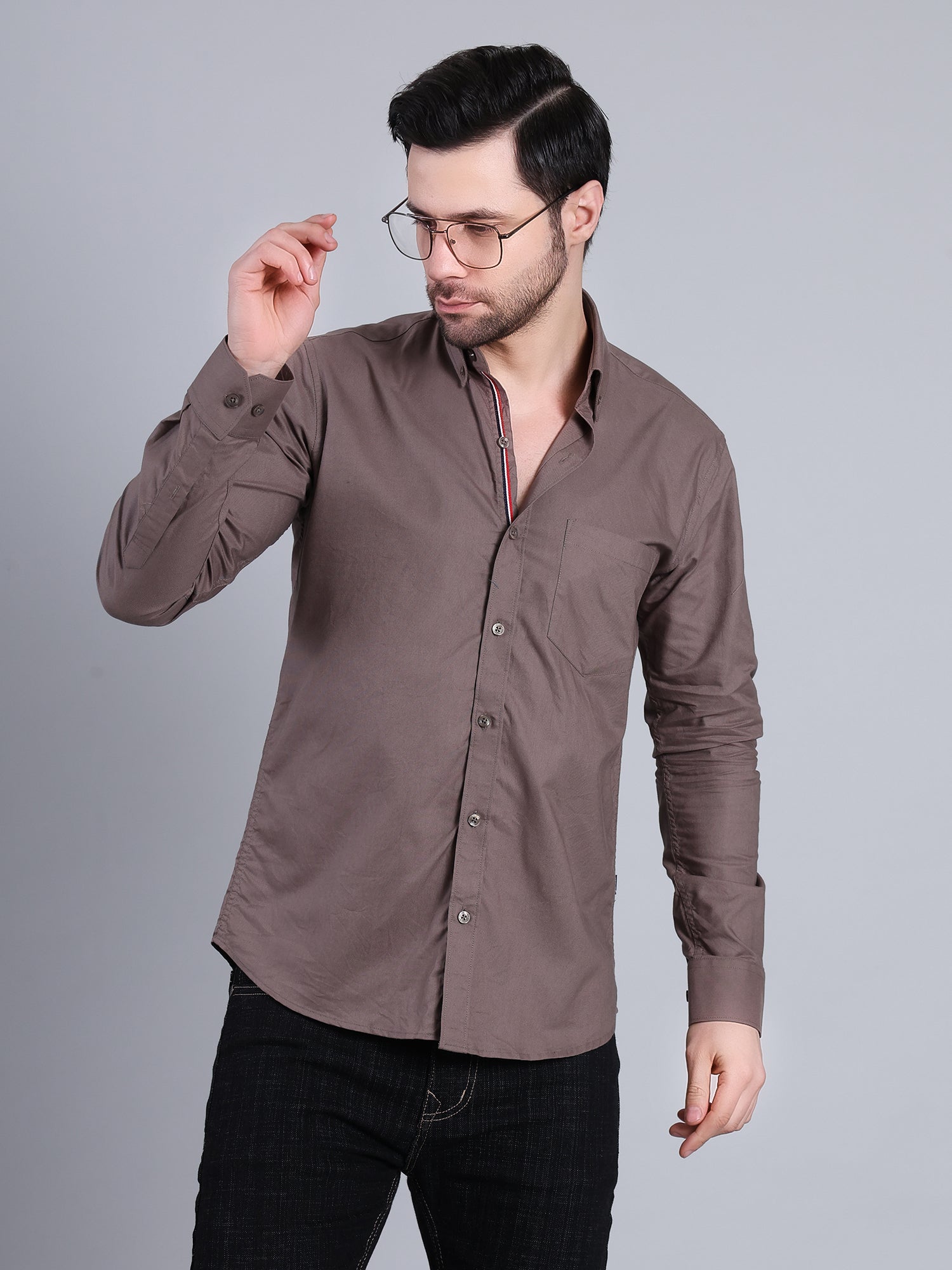 Stylox Men’s Regular Fit Full Sleeve Solid Casual Shirt for Everyday & Office Wear (Mouse) - Stylox