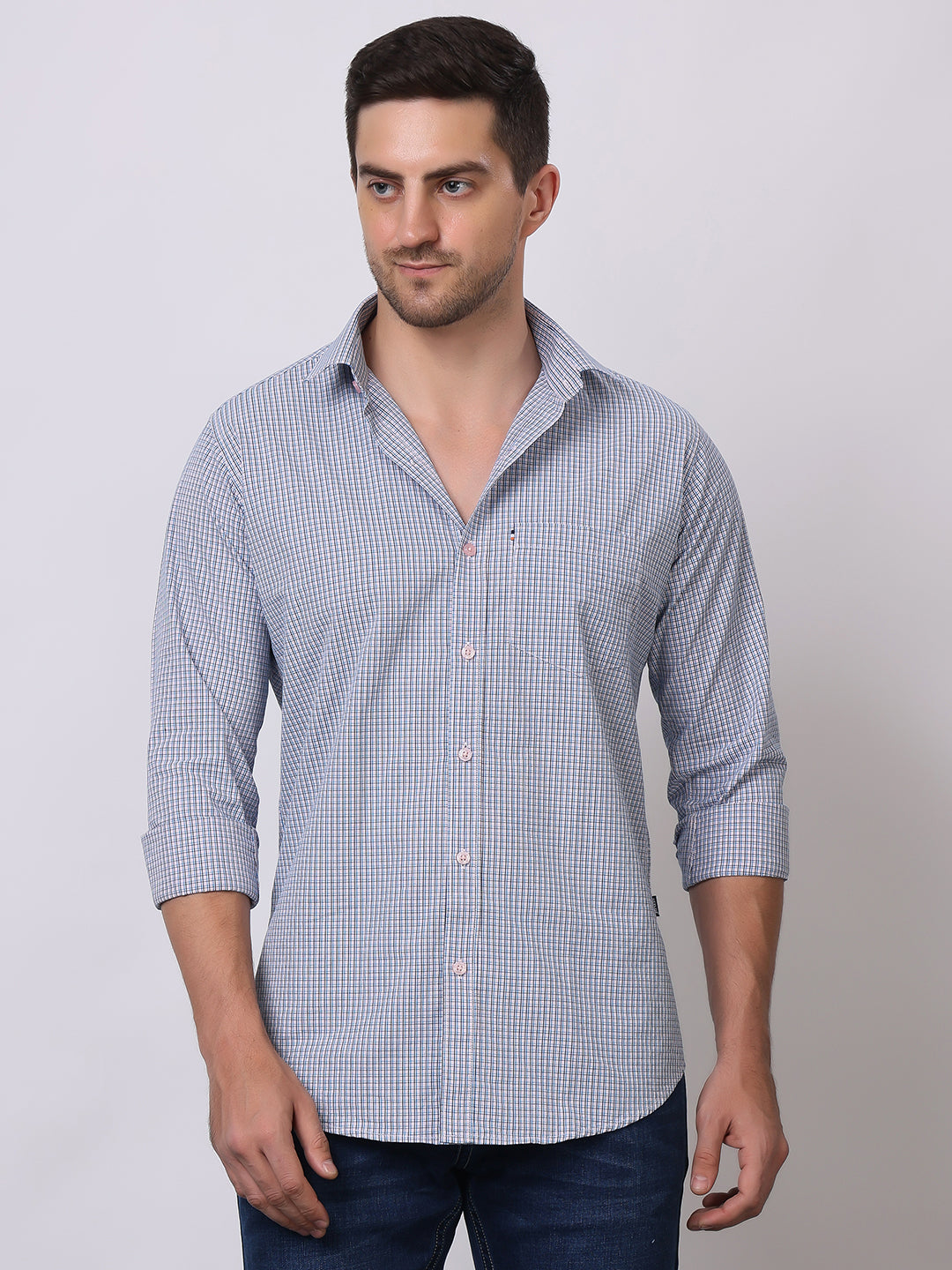 Stylox Men's Full Sleeve Check Casual Shirt – Premium Cotton Blend Regular Fit Checked Shirt for Trendy Everyday & Office Wear