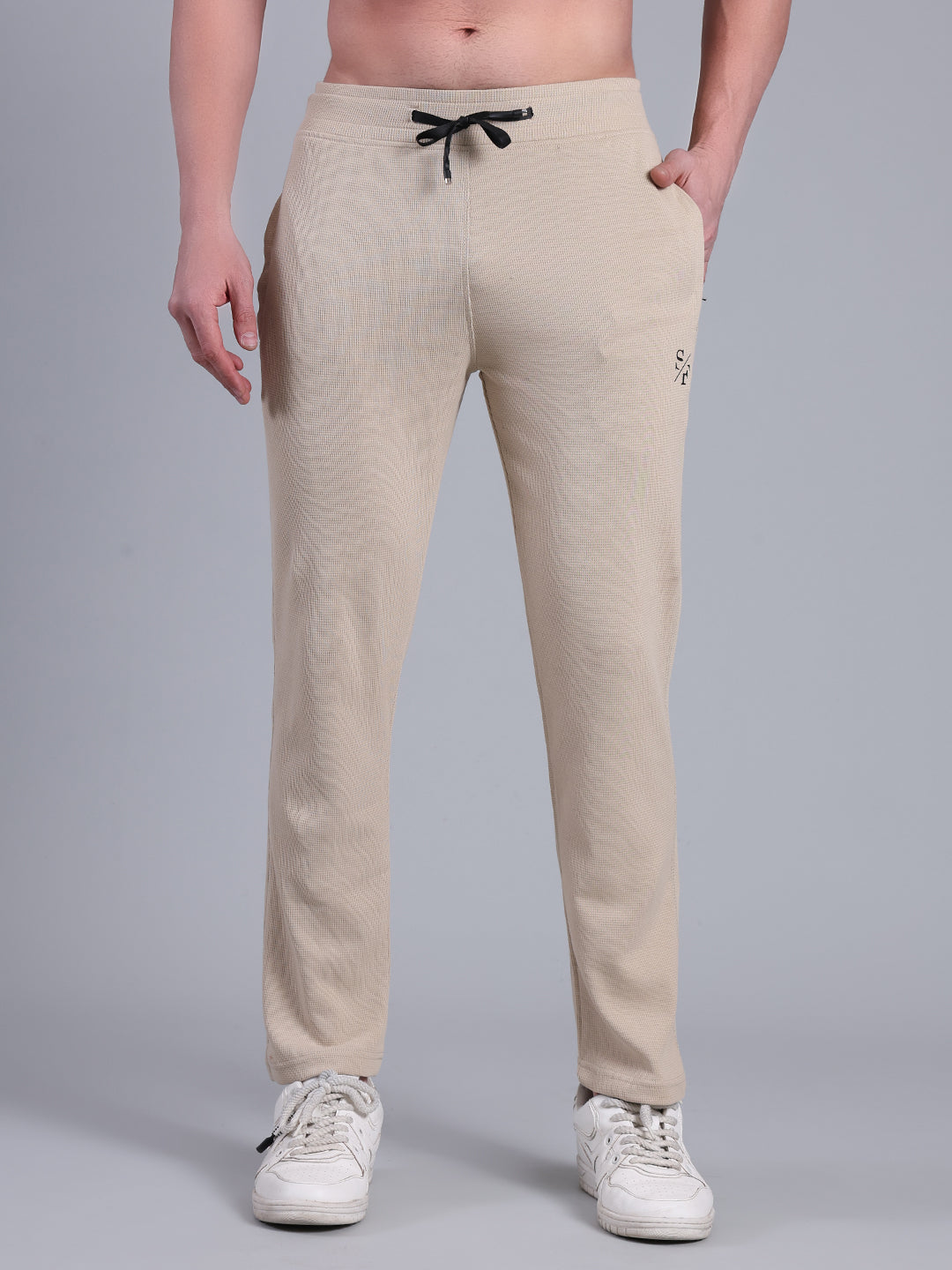 Stylox Men’s Textured Regular Fit Trackpants | Cotton Blend Stretch Joggers with Elastic Waist & Drawstring
