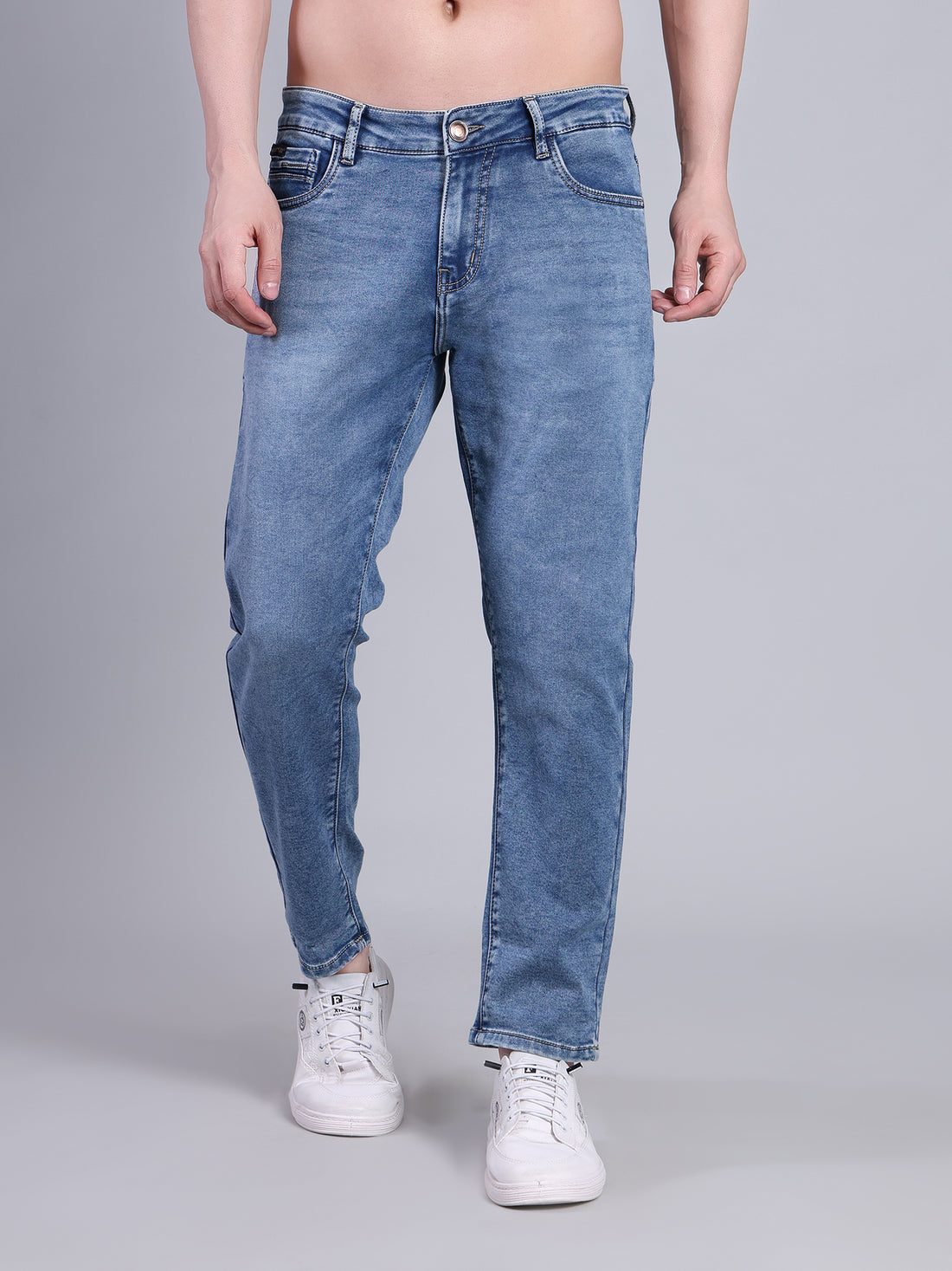 Stylox Men’s Ankle Fit Mid Rise Stretchable Denim Jeans-Light Blue - Stylox
