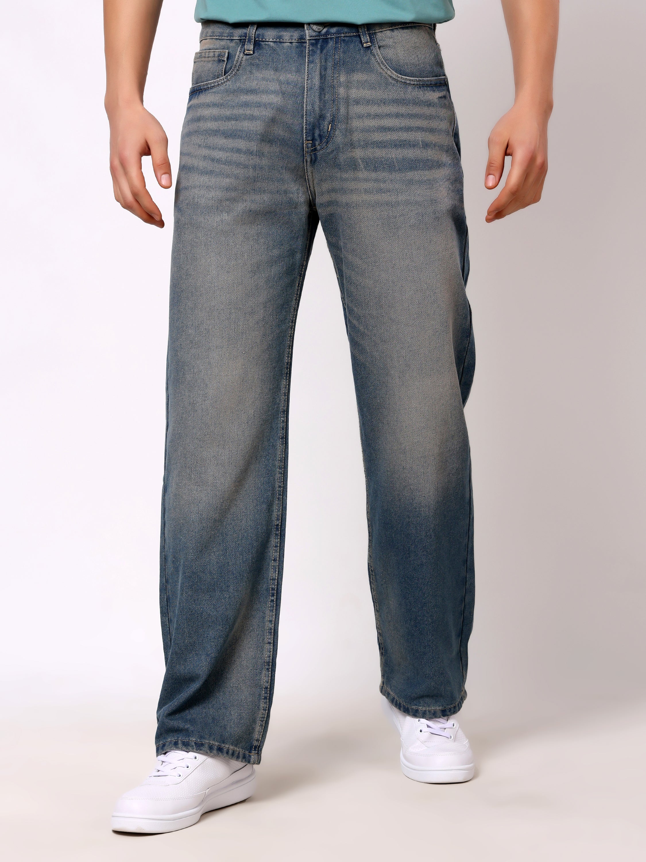 Stylox Baggy Fit Non-Stretch Wide Leg Casual Streetwear Denim Jeans For Men