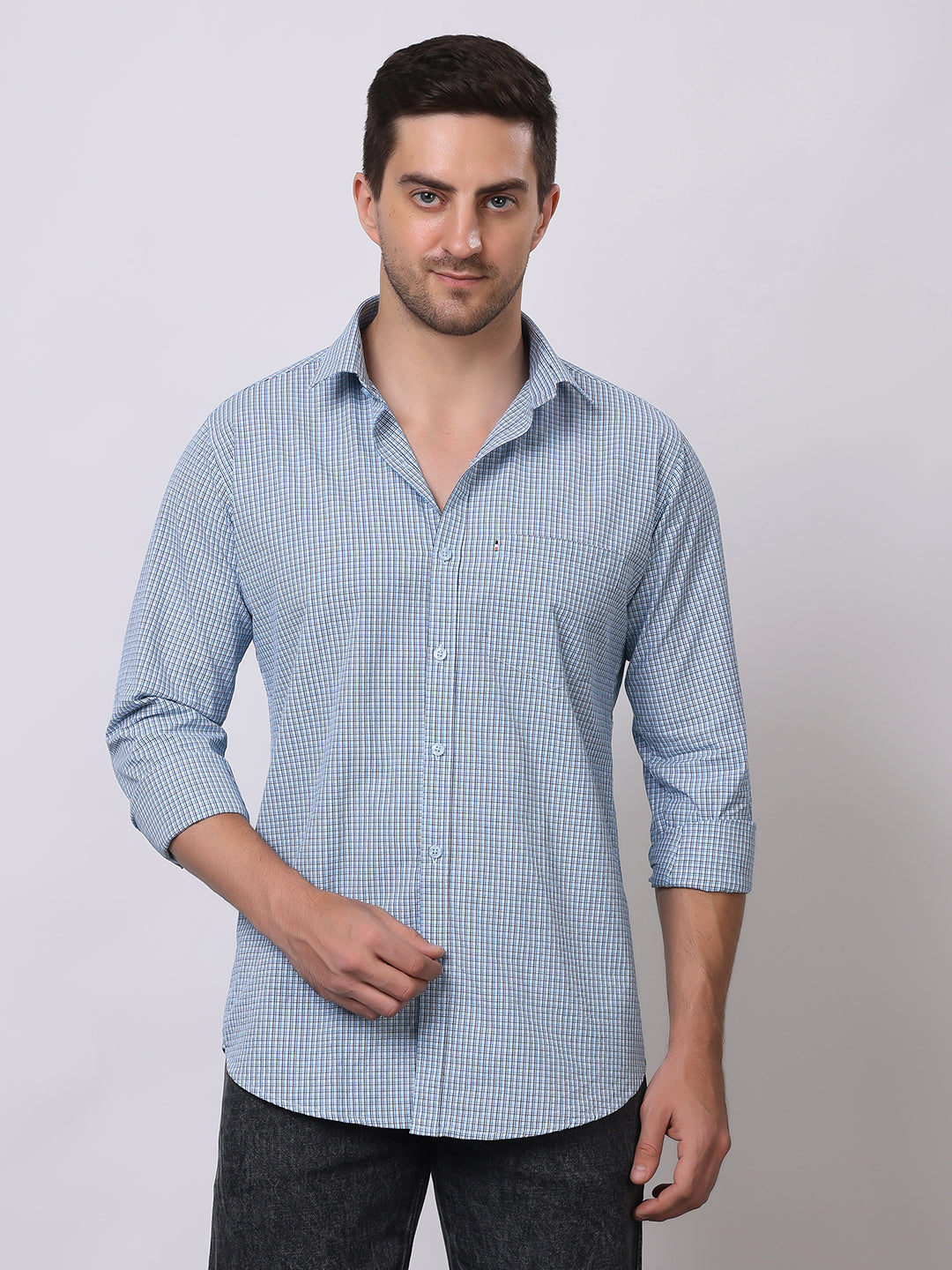 Stylox Men's Full Sleeve Check Casual Shirt – Premium Cotton Blend Regular Fit Checked Shirt for Trendy Everyday & Office Wear