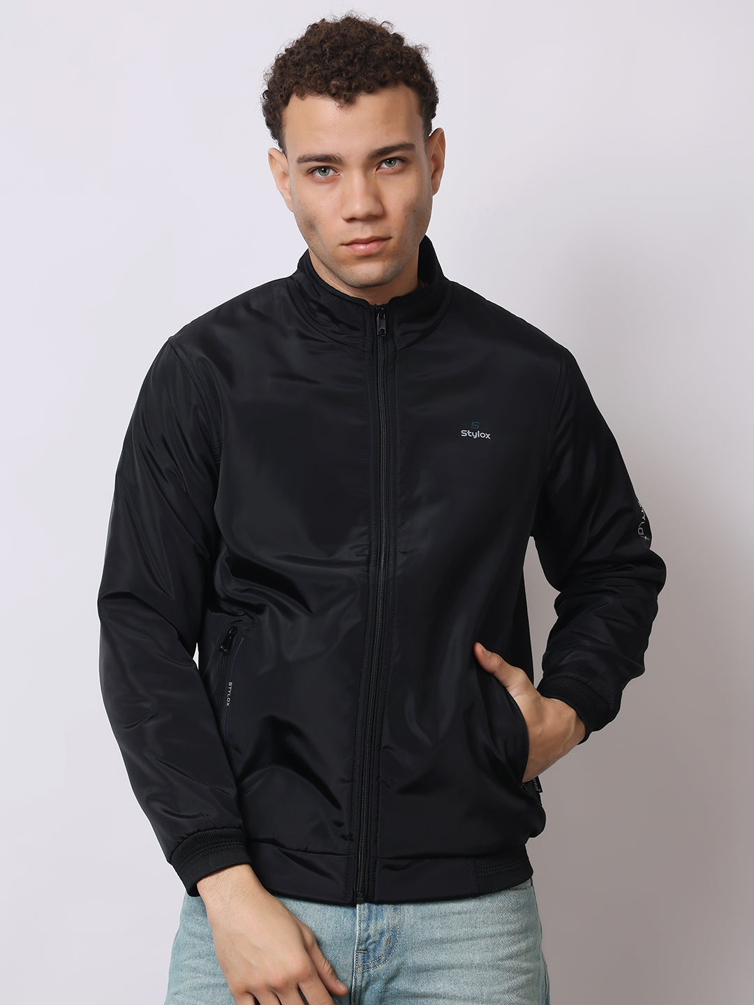 Stylox Men’s High-Neck Winter Jacket – Lightweight Windcheater with Warm Lining & Full-Zip Closure