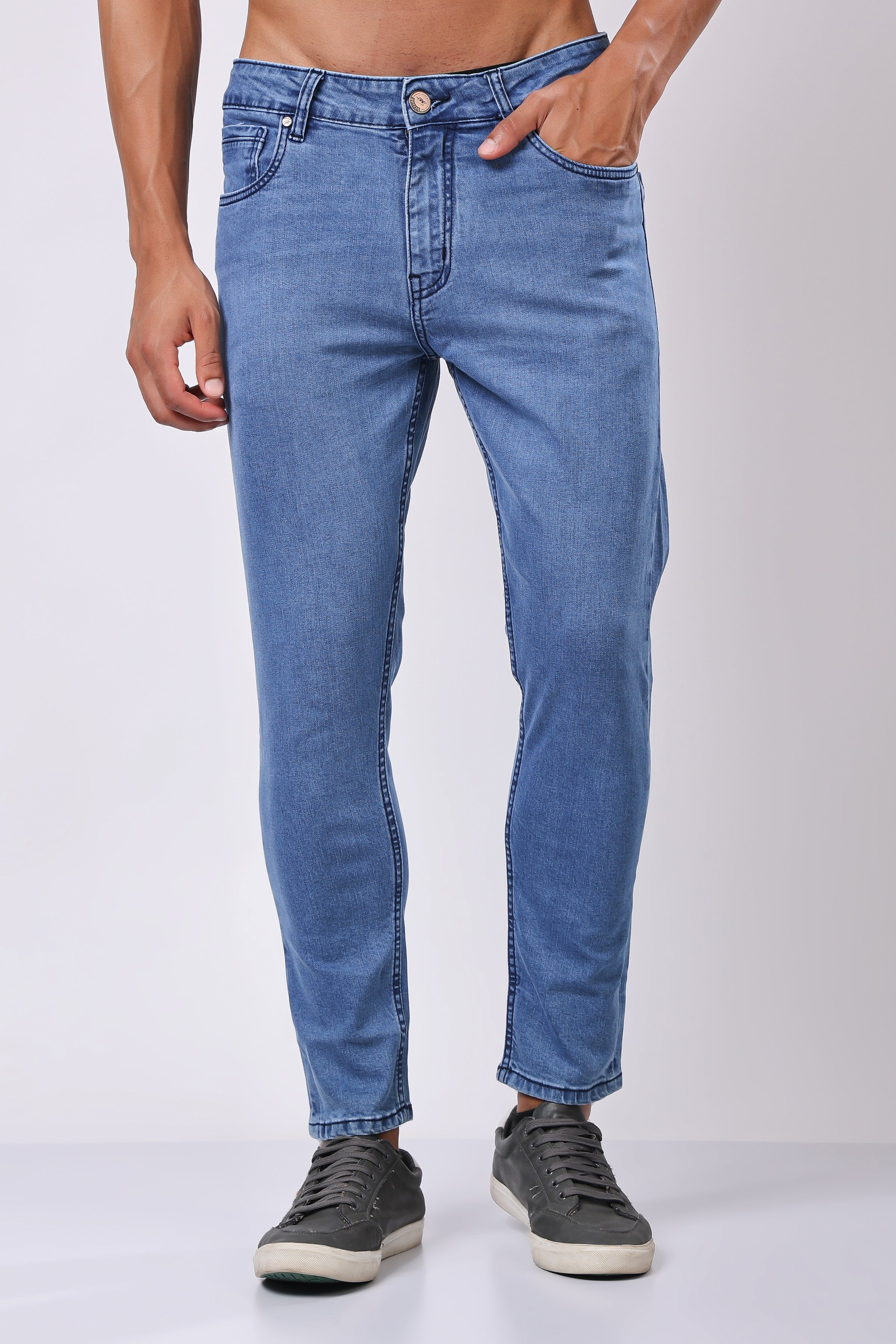 Stylox Men’s Ankle Fit Denim Jeans - Dark Blue & Light Blue,