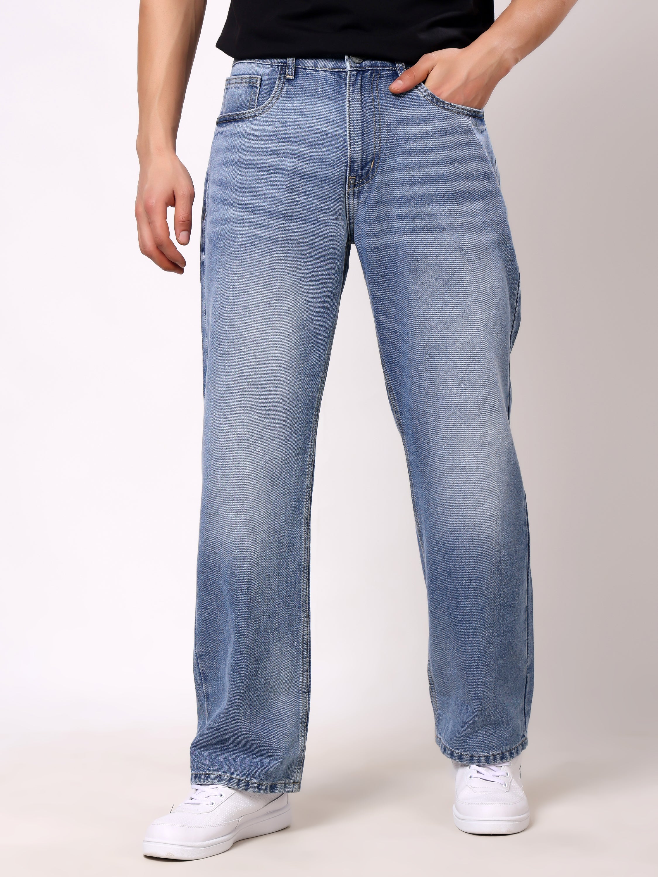 Stylox Men’s Baggy Fit Non-Stretch Wide Leg Casual Streetwear Denim Jeans