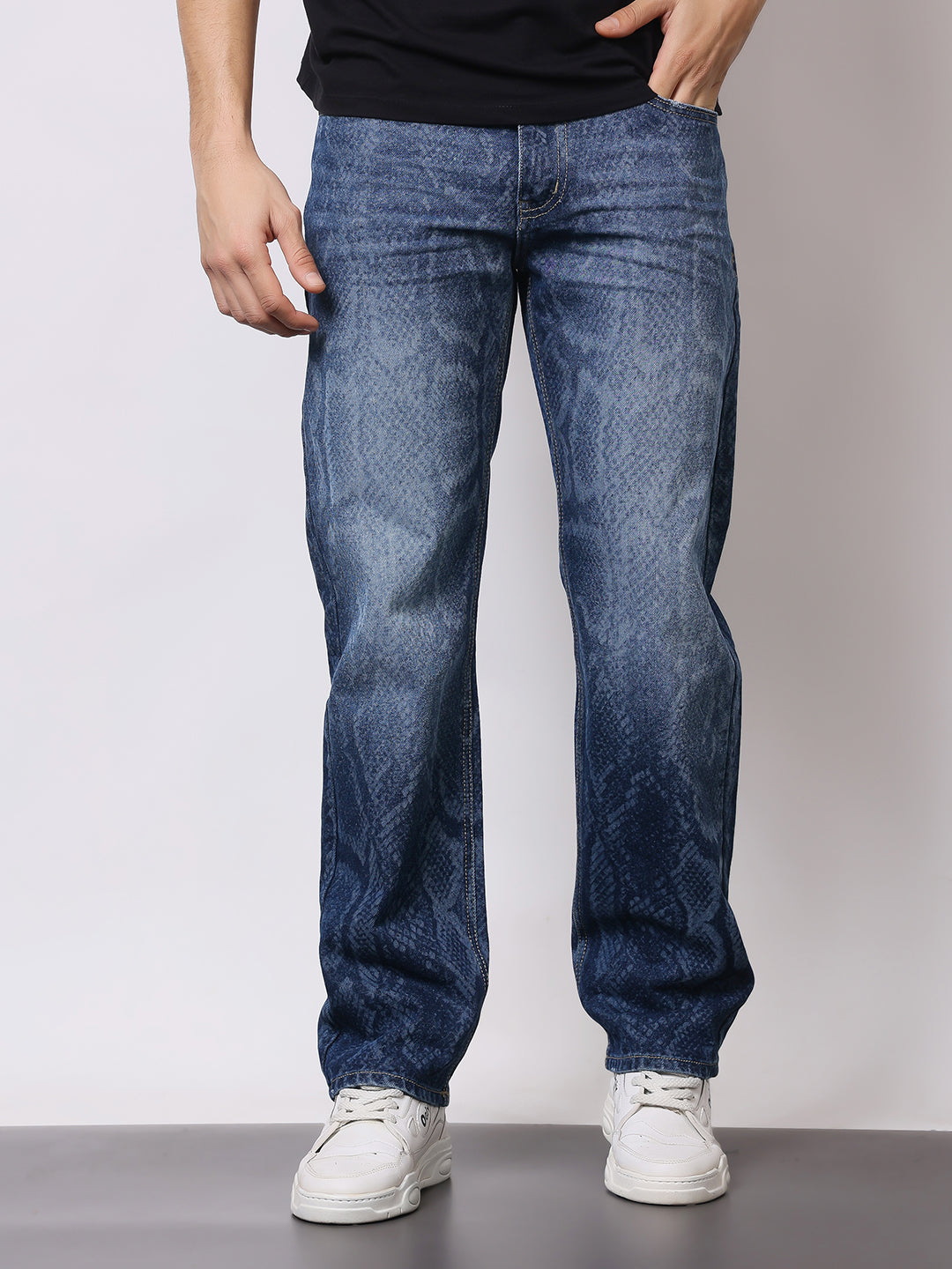 Stylox Men’s Relaxed Fit Cracked Wash Denim Jeans | Trendy Heavy Washed Straight Fit Jeans for Streetwear Style - Stylox