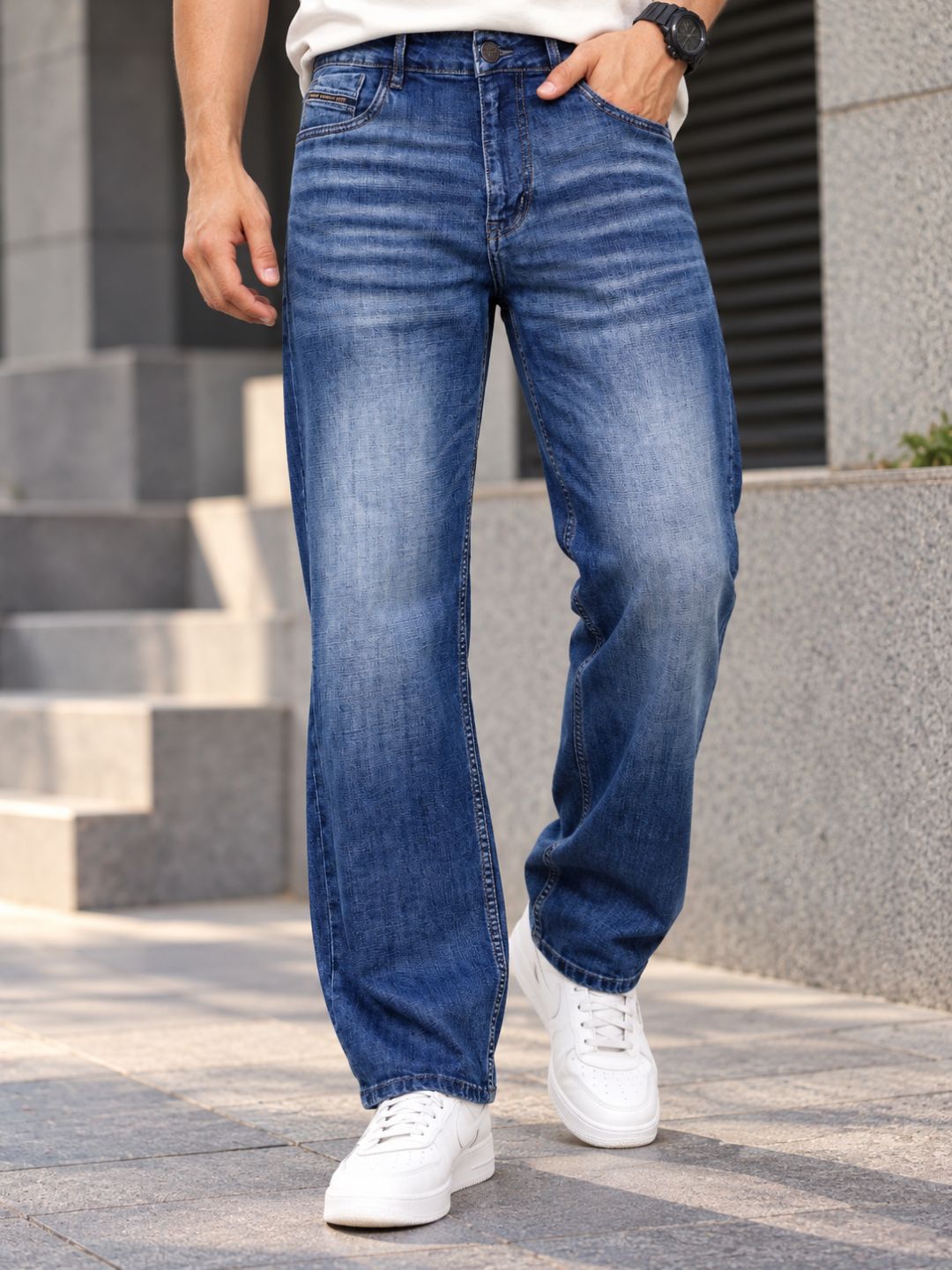 Stylox Men's Relaxed Fit Mid-Rise Stretchable Denim Jeans