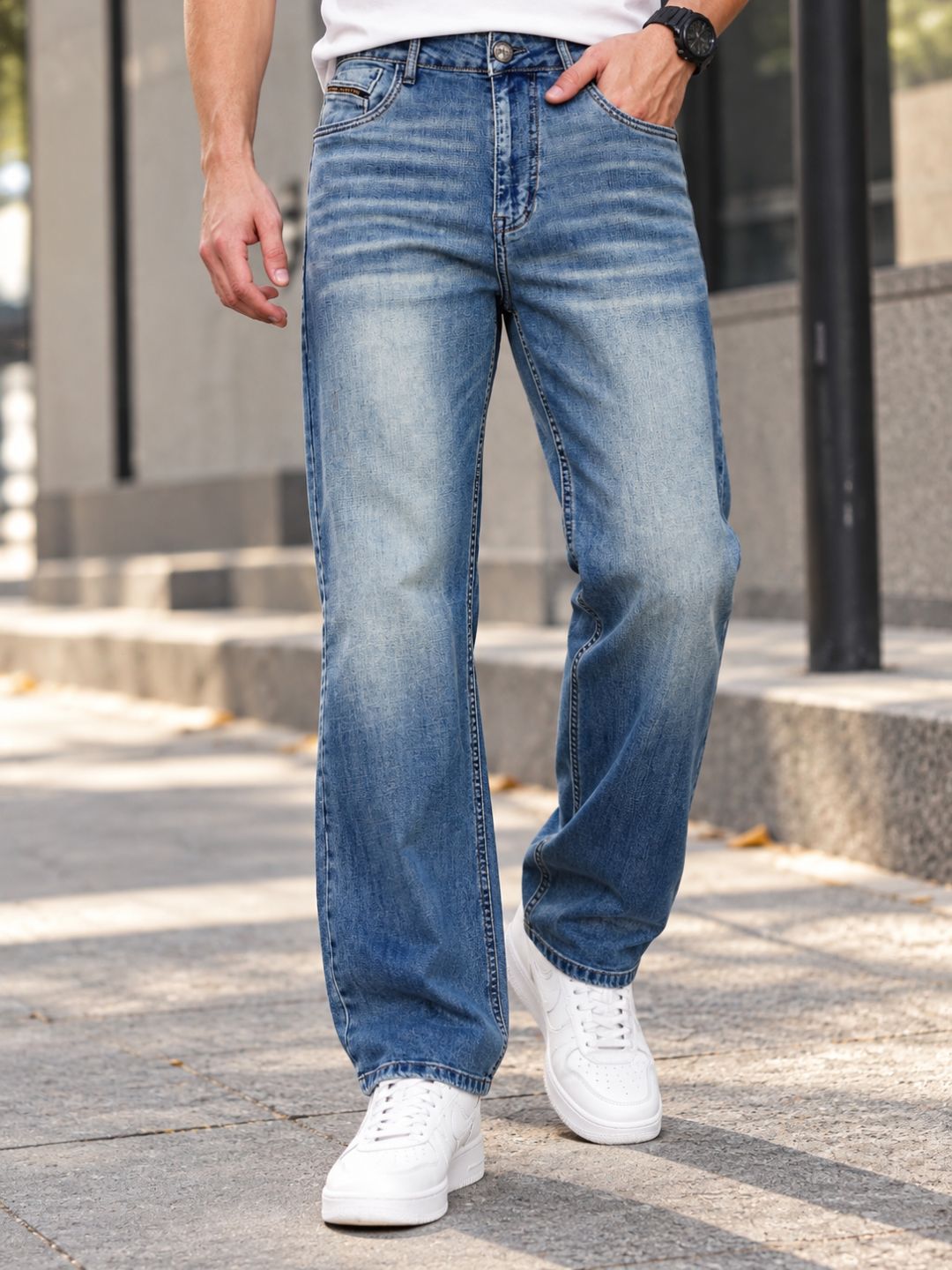 Stylox Men's Relaxed Fit Mid-Rise Stretchable Denim Jeans