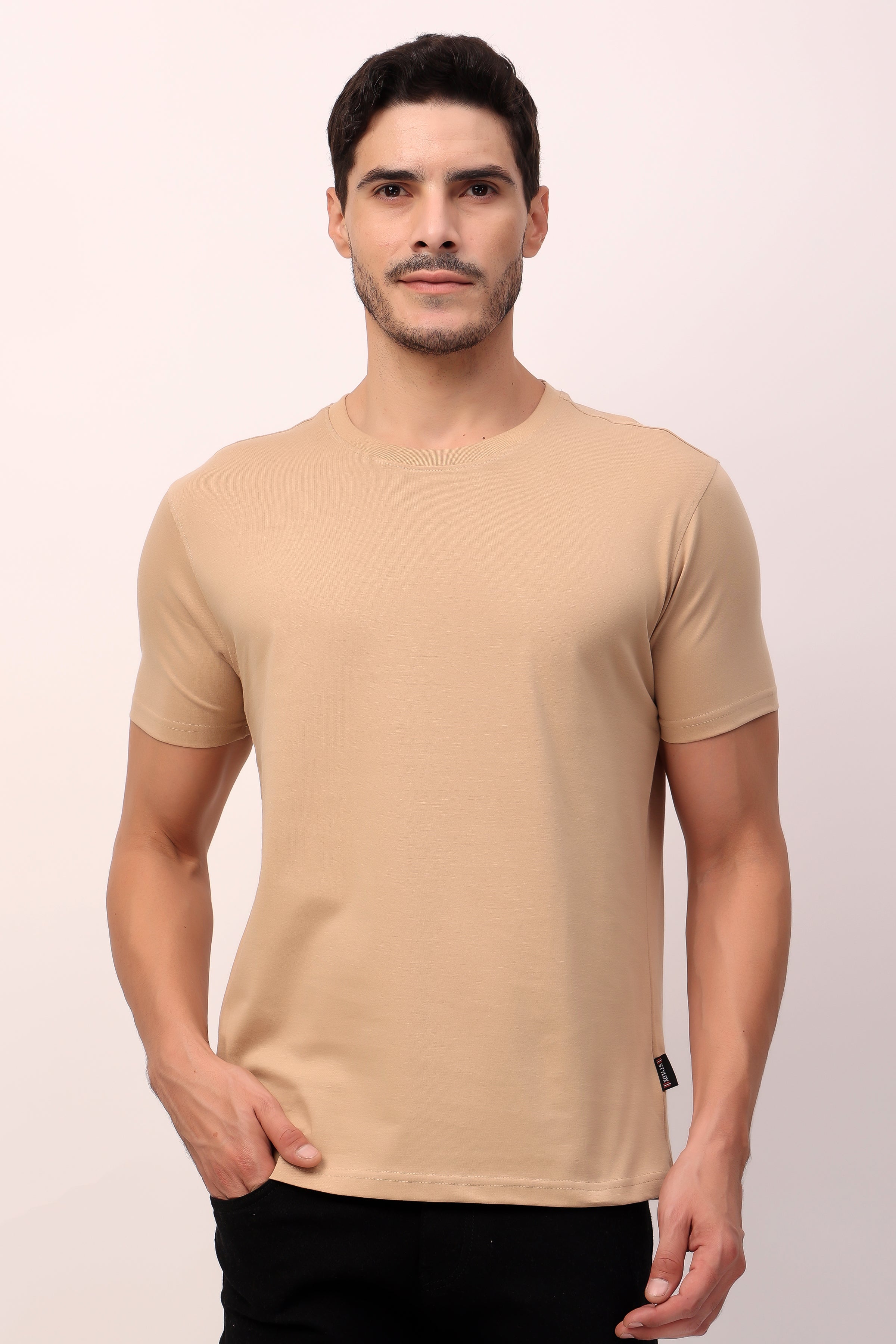 Stylox Men’s Regular Fit Round Neck Half Sleeve Solid T-Shirt | Premium Cotton Plain Casual Tee for Everyday Wear - Stylox