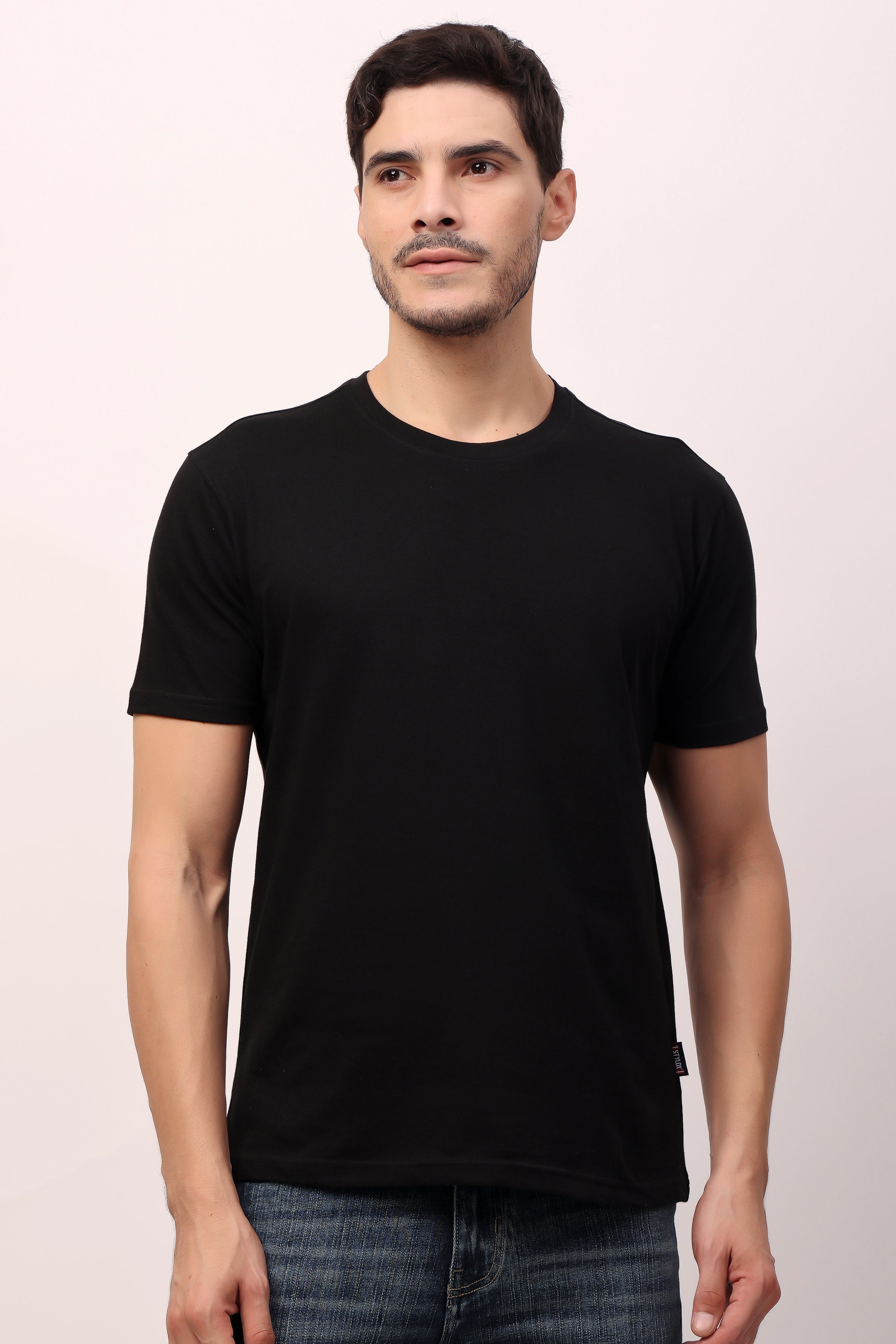Stylox Men’s Regular Fit Round Neck Half Sleeve Solid T-Shirt | Premium Cotton Plain Casual Tee for Everyday Wear - Stylox