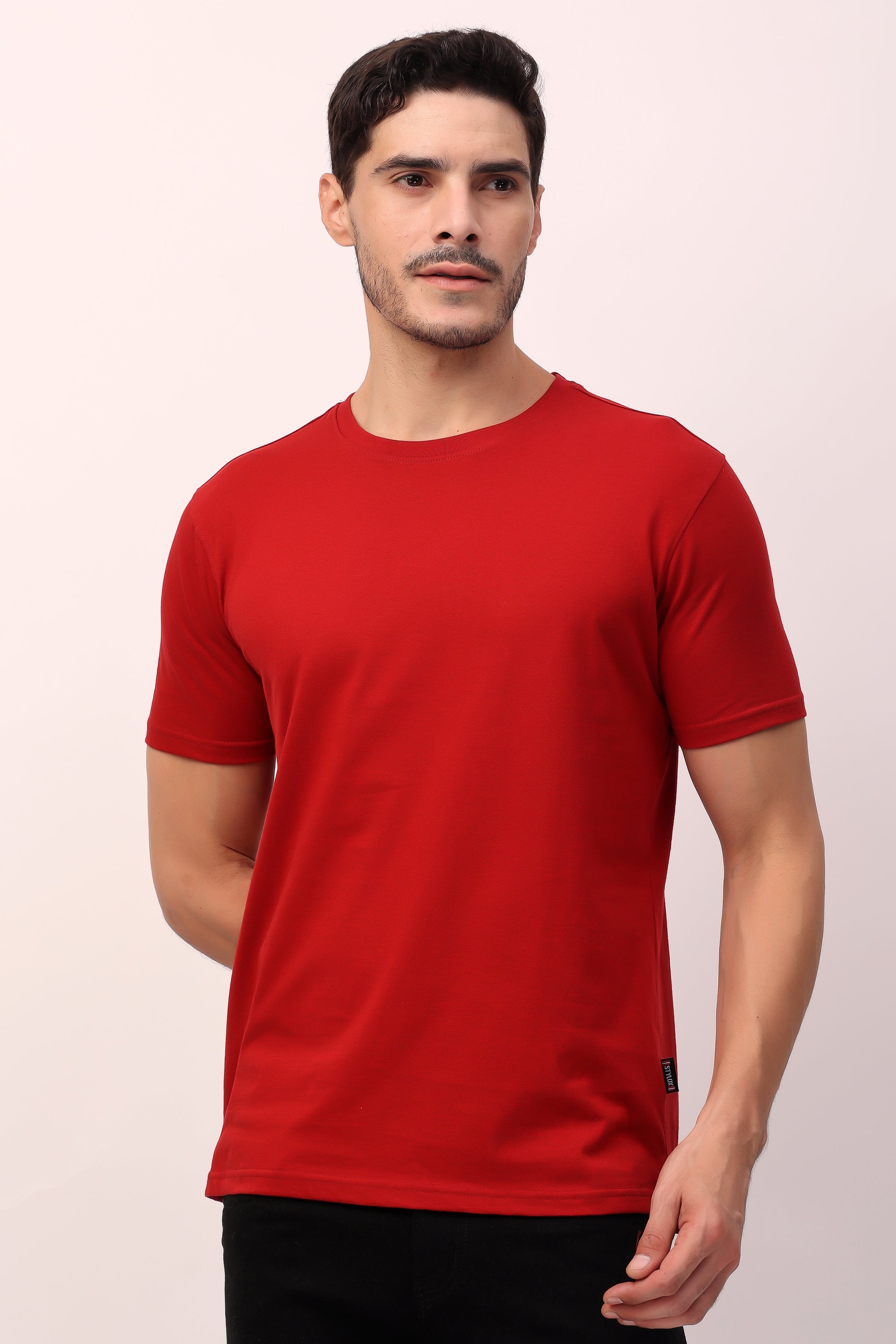 Stylox Men’s Regular Fit Round Neck Half Sleeve Solid T-Shirt | Premium Cotton Plain Casual Tee for Everyday Wear - Stylox