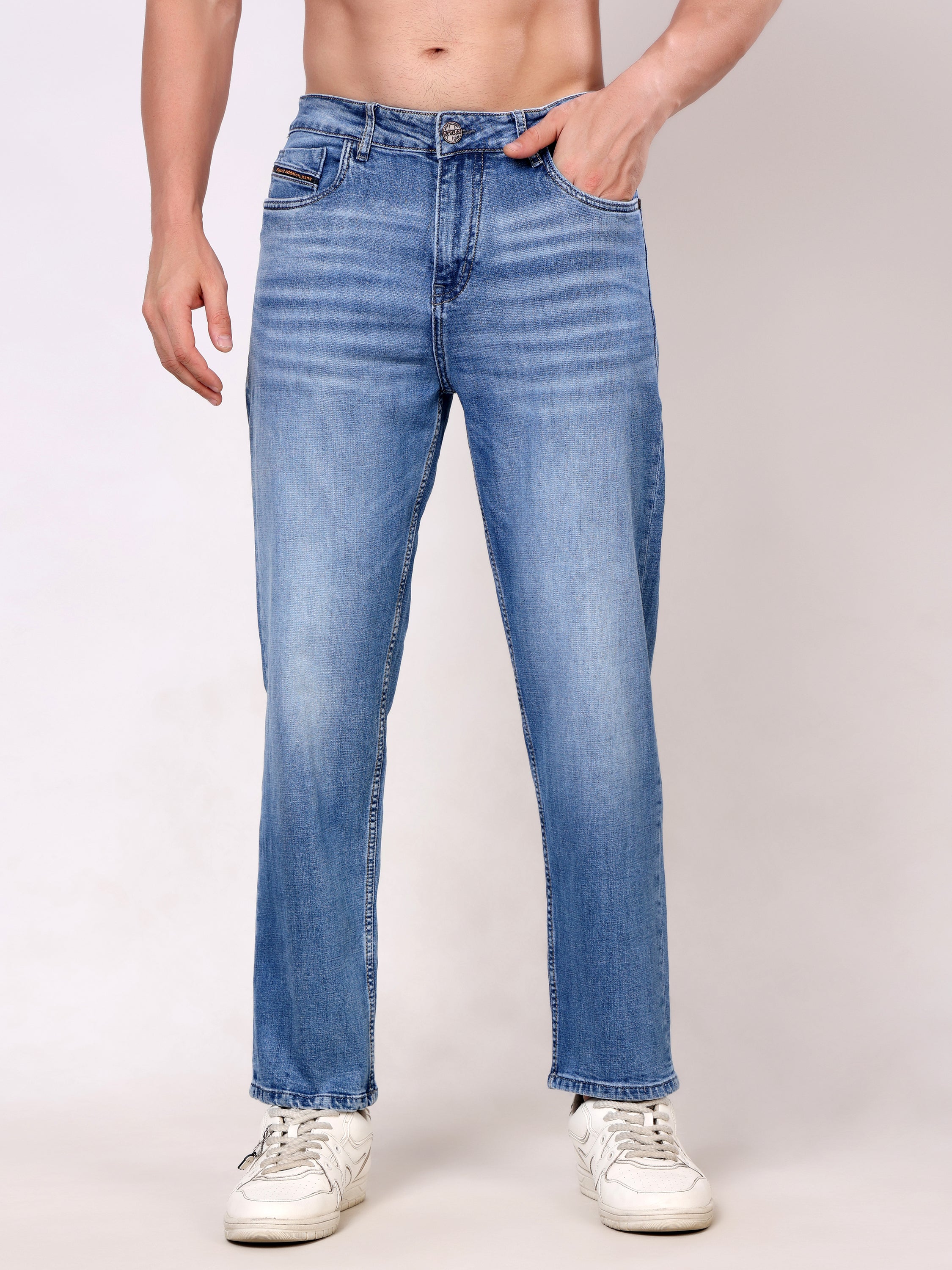 Stylox Men’s Relaxed Fit Mid-Rise Stretchable Denim Jeans