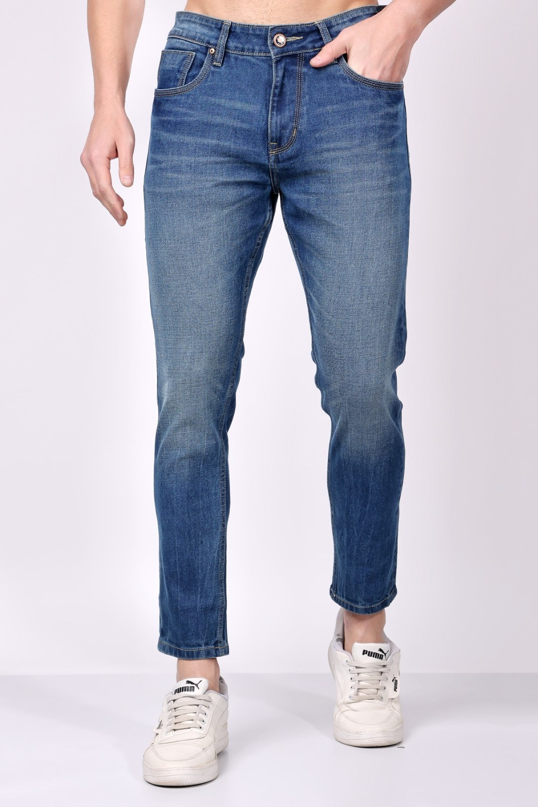 STYLOX Menâ€™s Blue Ankle Fit Jeans - Premium Denim - Stylox