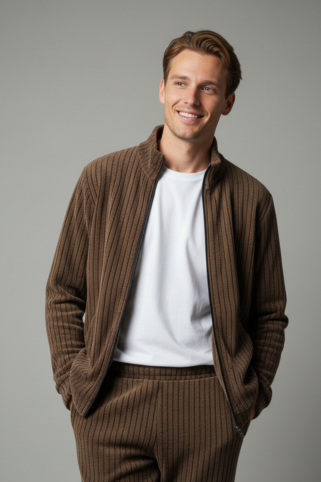 Stylox Men’s Premium Ribbed Co-Ord Set | Luxury Zip Jacket &amp; Jogger Set