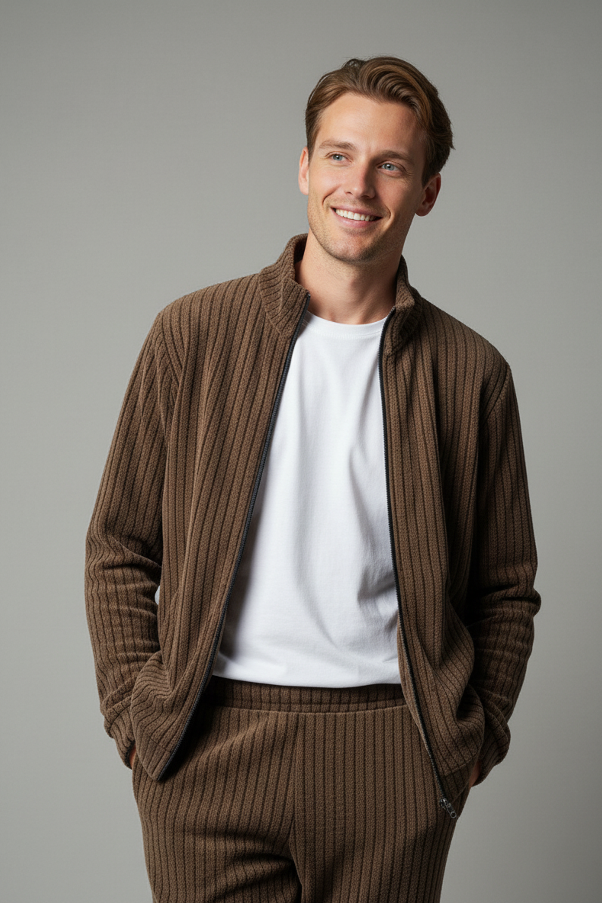 Stylox Men’s Premium Ribbed Co-Ord Set | Luxury Zip Jacket &amp; Jogger Set