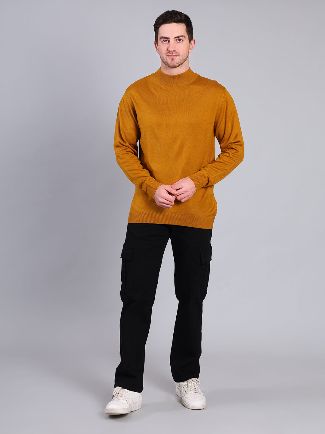 Stylox Men’s Solid Winter Sweater | Soft Knit Full Sleeve Pullover | Classic Casual Wear (Mustard) - Stylox