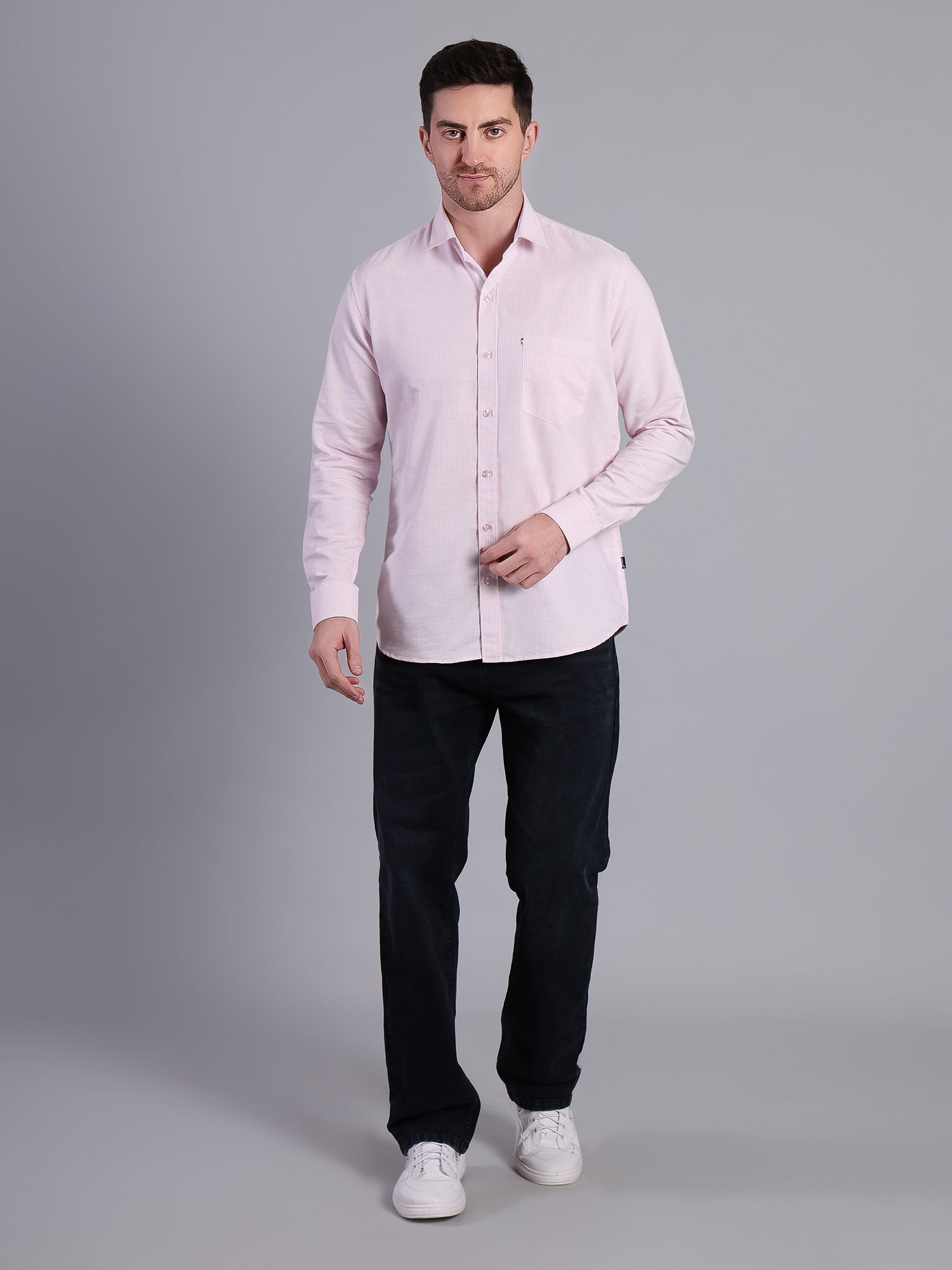 Stylox Men’s Green Striped Casual Shirt | Regular Fit Cotton Shirt for Men-Pink - Stylox
