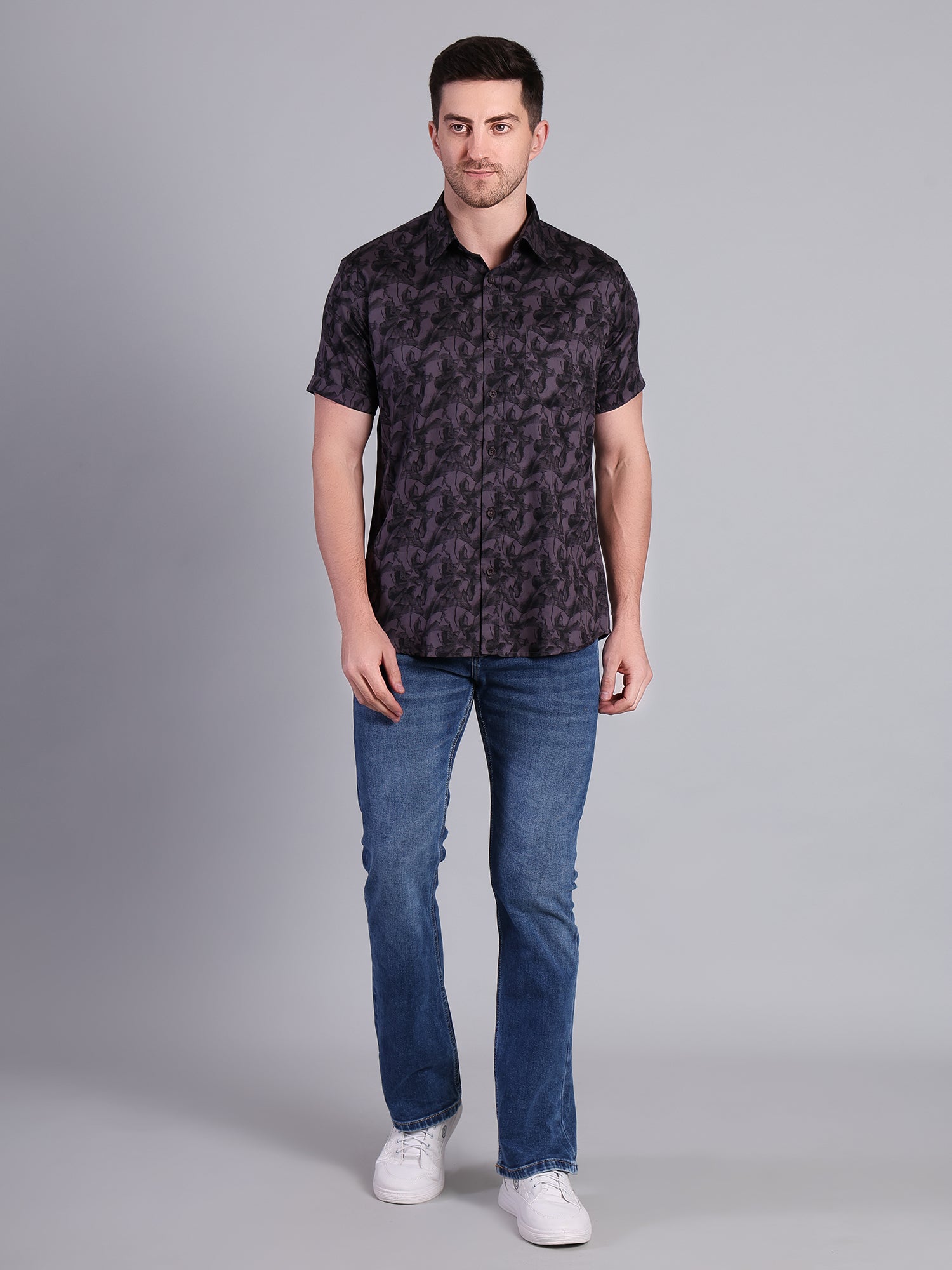 Stylox Men’s Regular Fit Abstract Printed Half Sleeve Casual Shirt-Maroon - Stylox