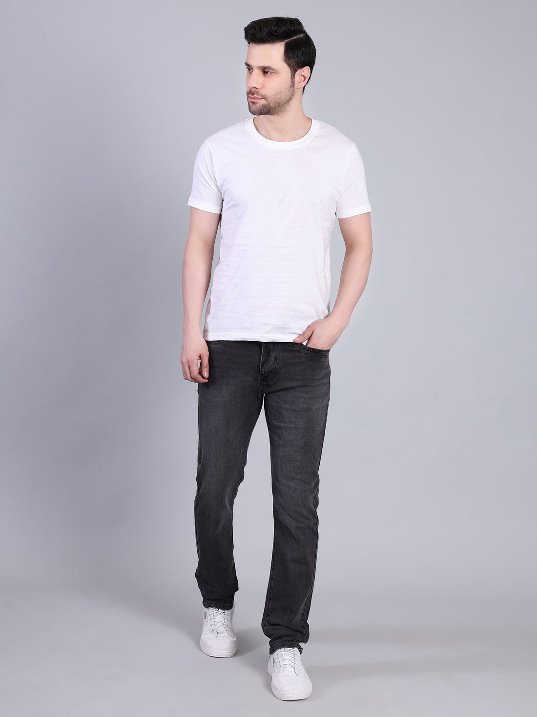 Stylox Men’s Mid Rise Stretchable Washed Slim Fit Denim Jeans-Light Grey - Stylox