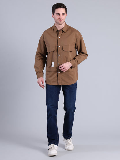 Stylox Men’s Solid Winter Shacket with Snap Buttons &amp; Utility Pockets