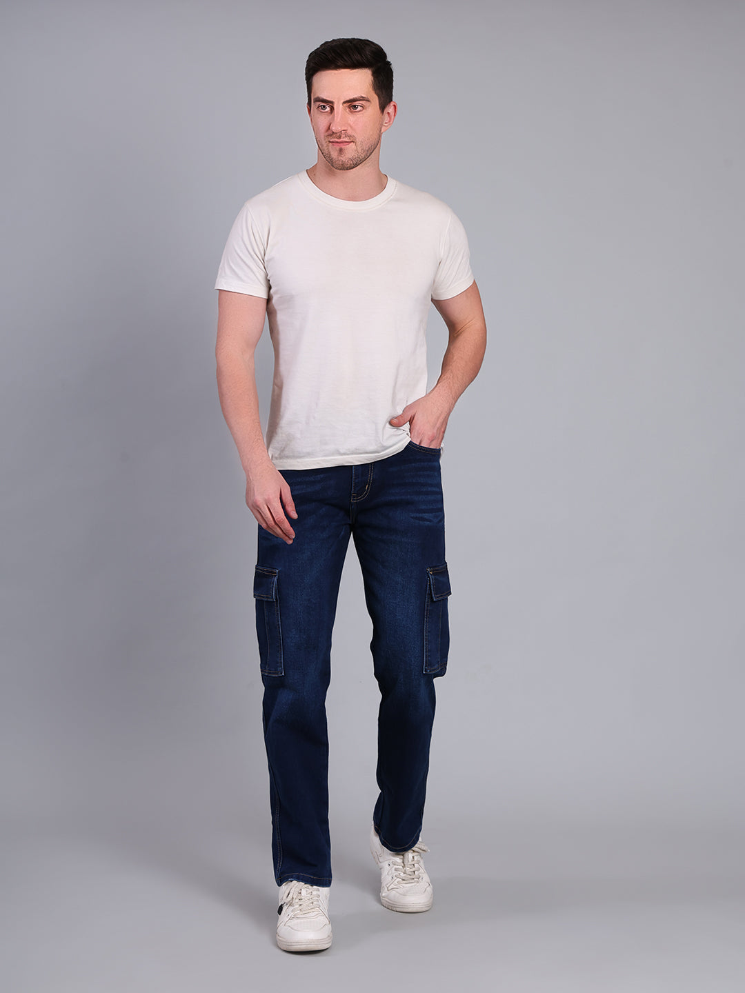 Stylox Men’s Cargo Jeans with Utility Pockets | Regular Fit Stretch Denim