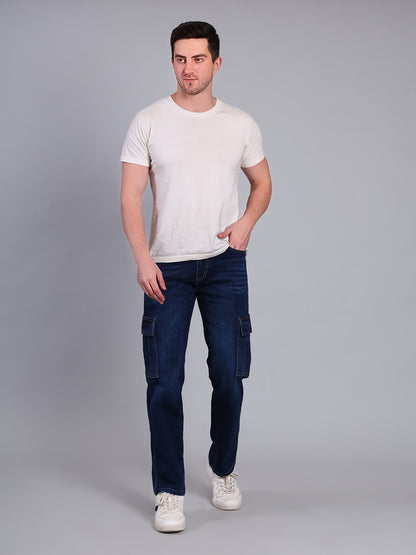 Stylox Men’s Cargo Jeans with Utility Pockets | Regular Fit Stretch Denim