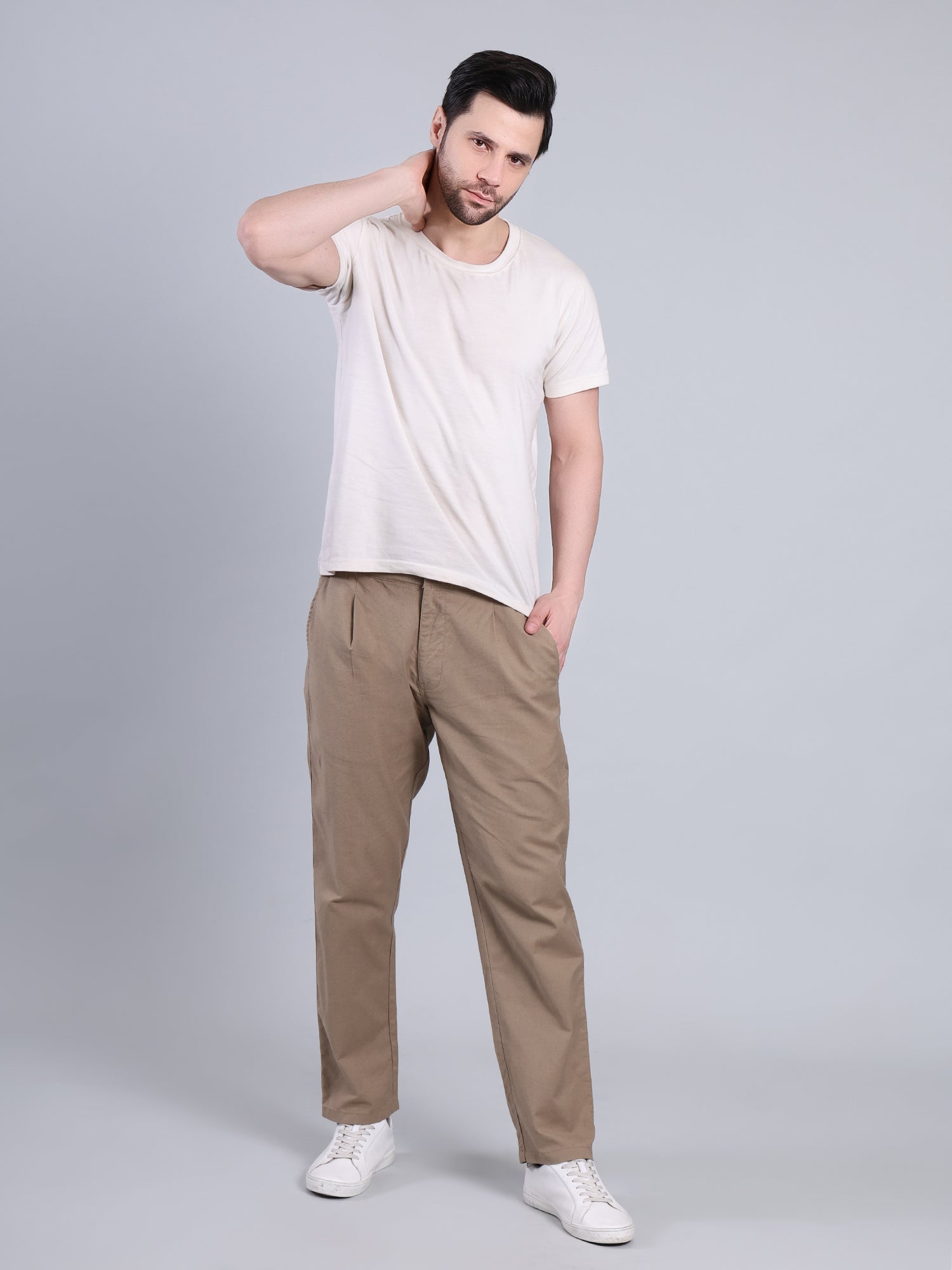 Stylox Men’s Cotton Linen Blend Trousers | Regular Fit Pleated Pants
