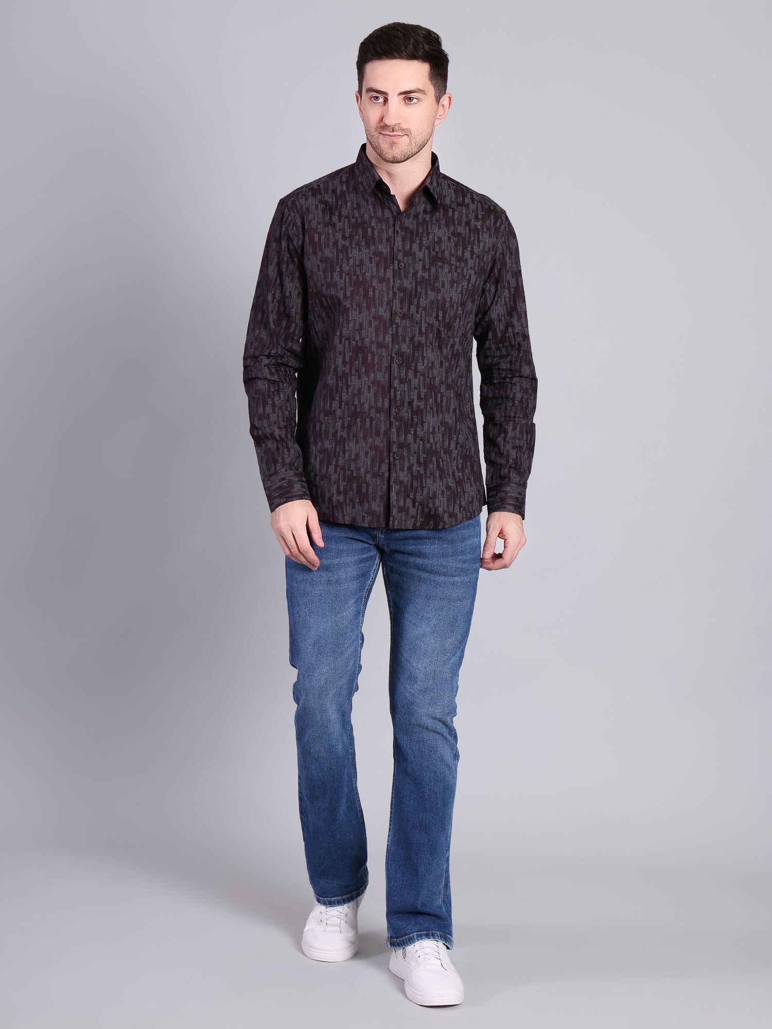 Stylox Men’s Regular Fit Textured Printed Full Sleeve Casual Shirt - Stylox