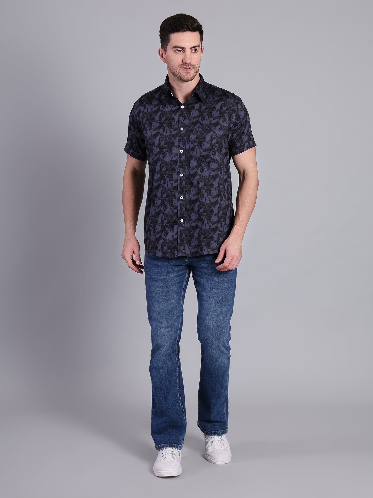 Stylox Men’s Regular Fit Abstract Printed Half Sleeve Casual Shirt-Blue - Stylox