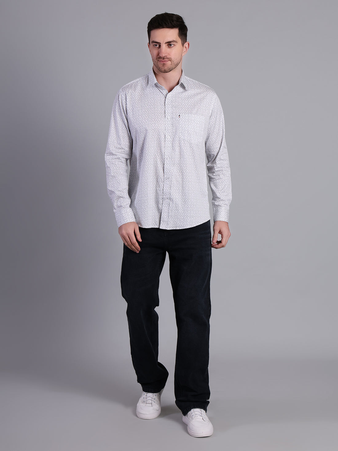 Stylox Men’s Regular Fit Full Sleeve Leaf Print Casual Cotton Shirt-White - Stylox