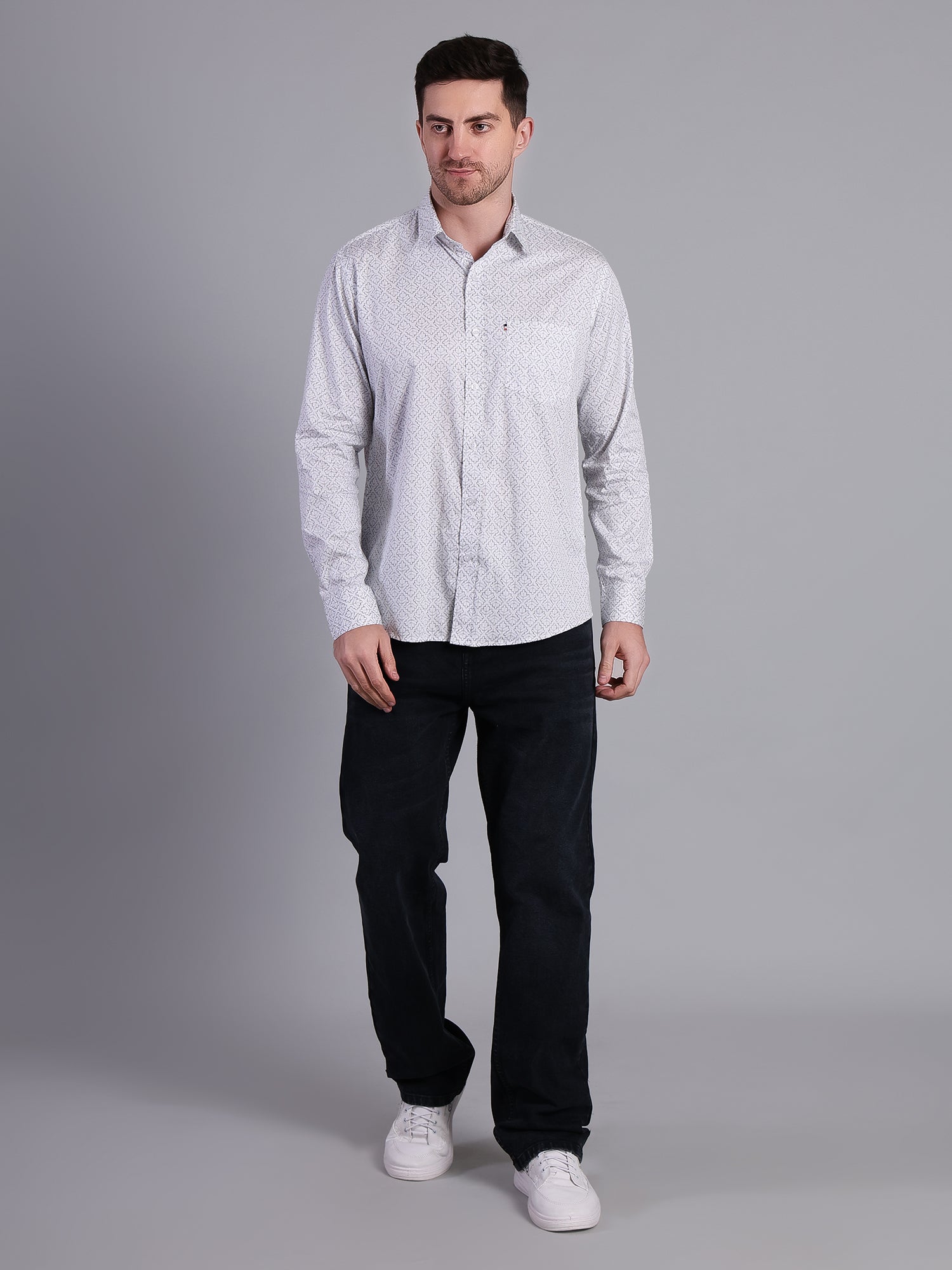 Stylox Men’s Regular Fit Full Sleeve Leaf Print Casual Cotton Shirt-White - Stylox