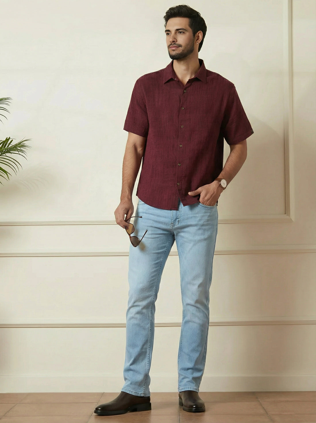 Stylox Men’s Light Blue Straight Fit Jeans Mid-Rise Denim