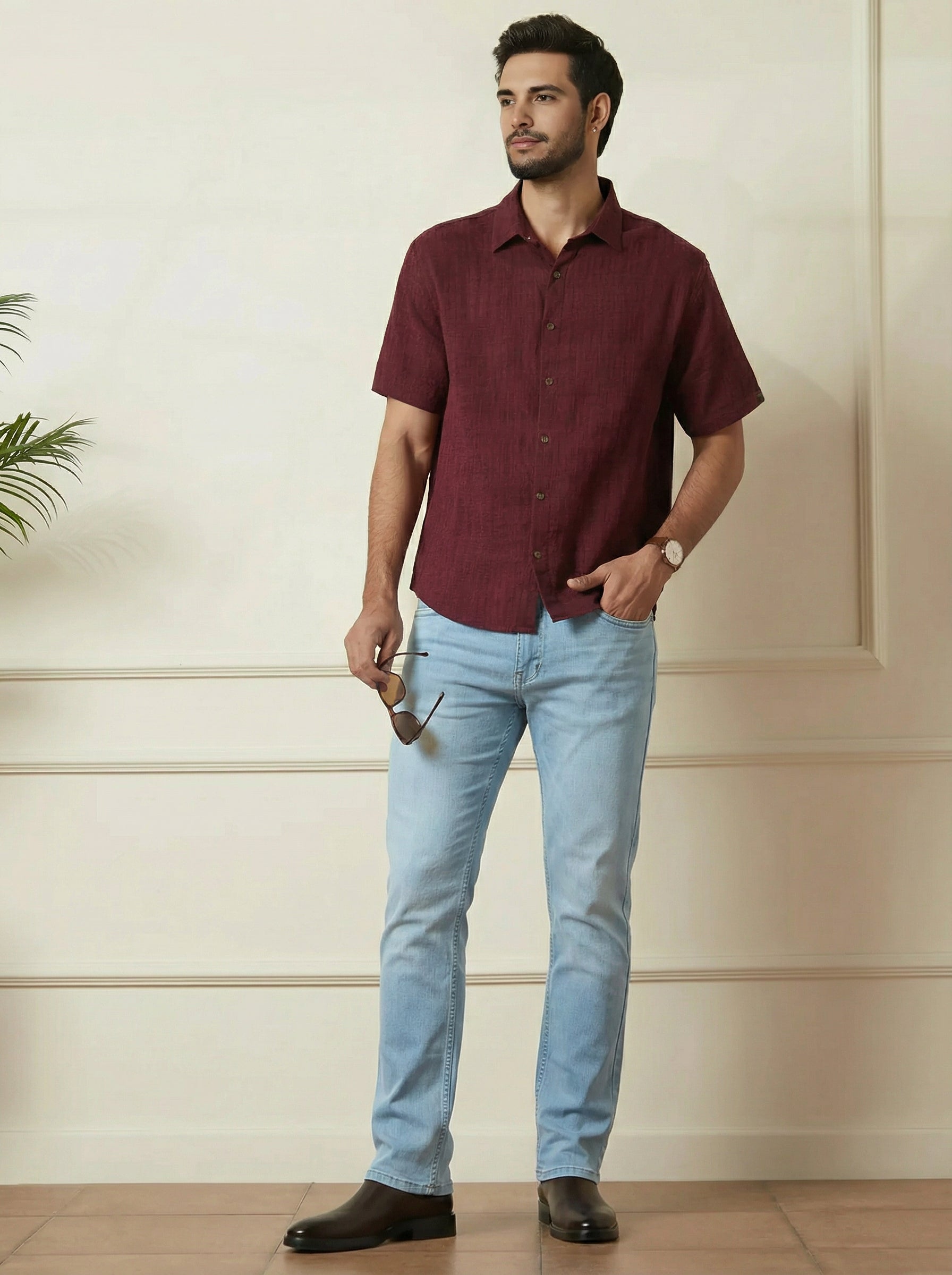 Stylox Men’s Light Blue Straight Fit Jeans Mid-Rise Denim - Stylox