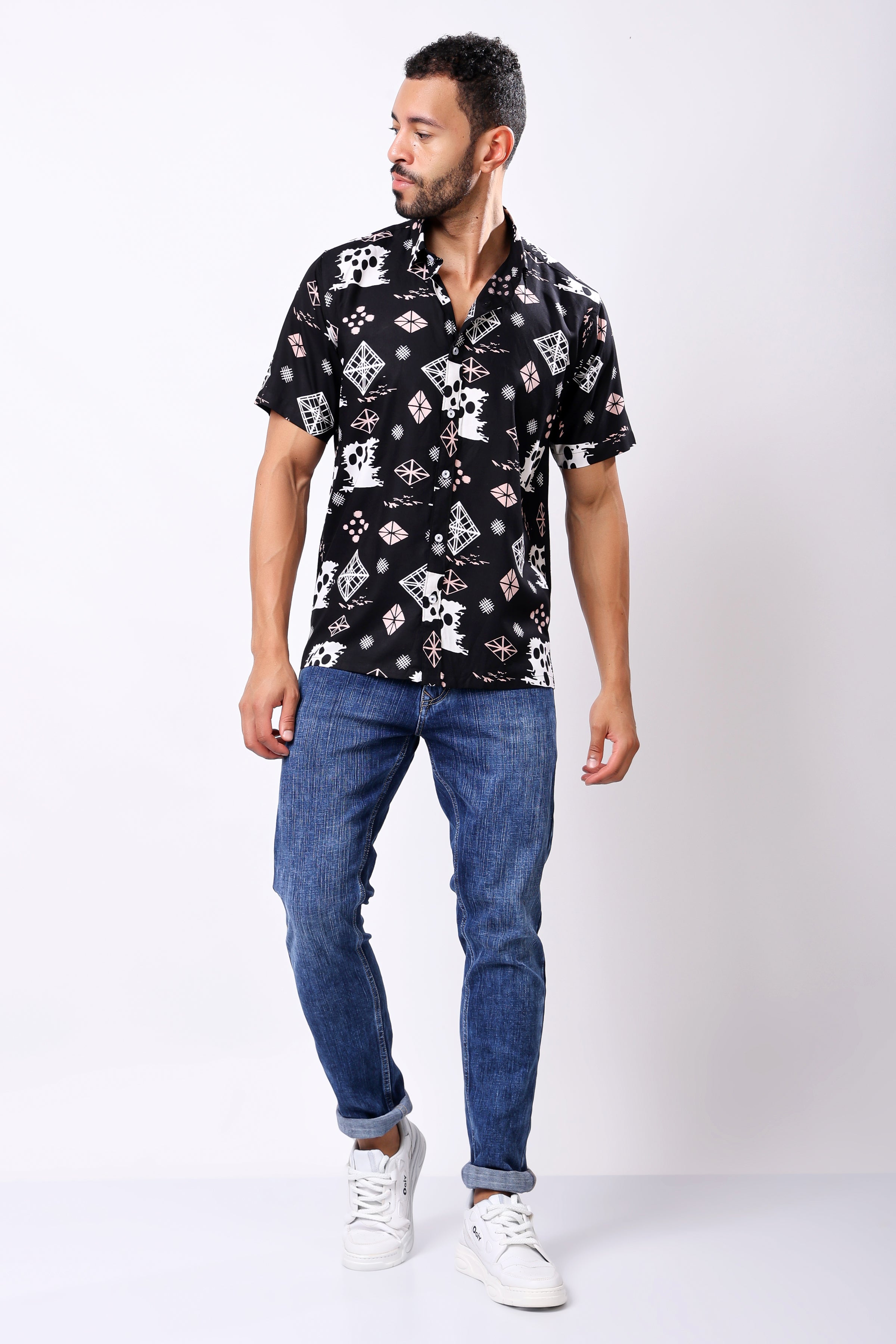 Stylox Men's Half Sleeve Abstract Print Casual Shirt – Stylish Printed Cotton Blend Shirt for Trendy Everyday Look - Stylox