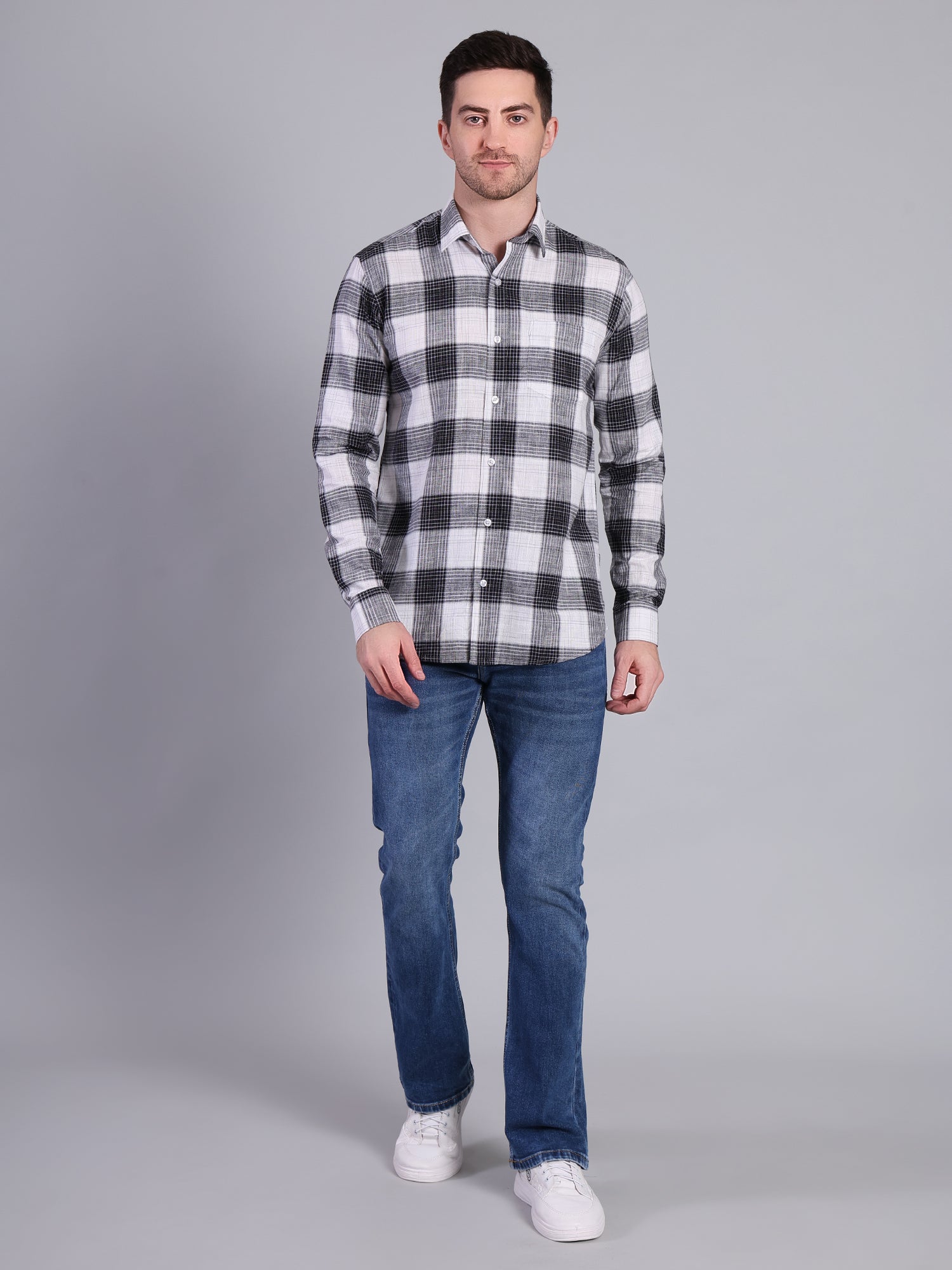 Stylox Men’s Regular Fit Checked Full Sleeve Casual Shirt-Black - Stylox