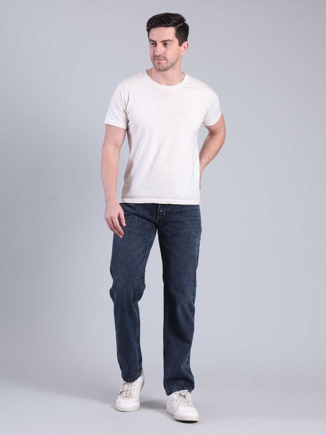Stylox Men’s Comfort Fit Mid Rise Premium Denim Jeans (Mid Dark Blue) - Stylox