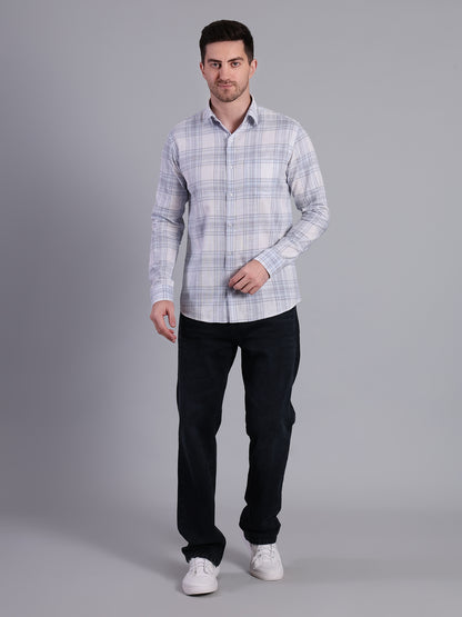 Stylox Men’s Regular Fit Checked Full Sleeve Casual Shirt-Light Blue - Stylox