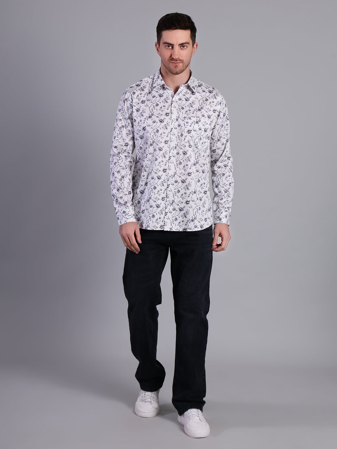 Stylox Men’s Regular Fit Full Sleeve Floral Print Casual Cotton Shirt-White - Stylox