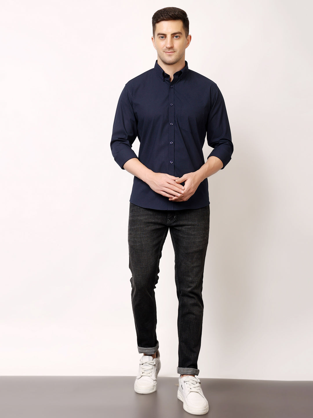 Stylox Men's Regular Fit Solid Casual Shirt with Full Sleeves – Premium Cotton Blend Button-Down Shirt for Smart Everyday Style - Stylox