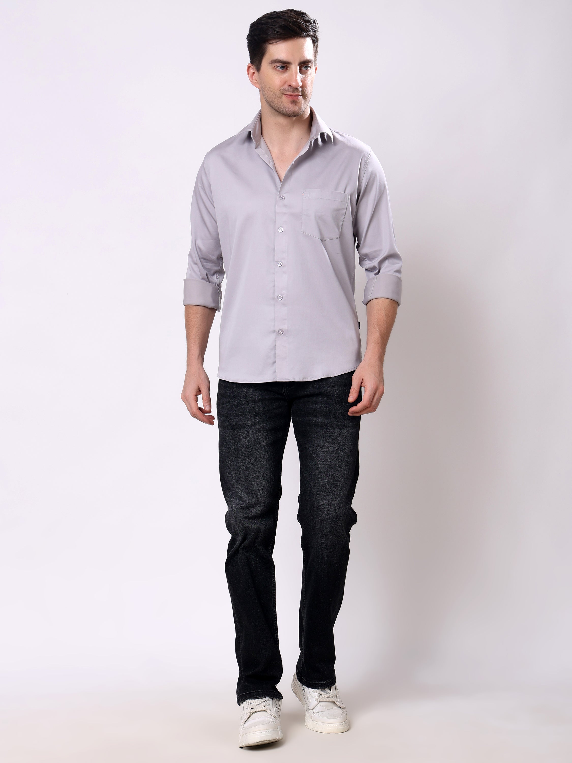 Stylox Men’s Regular Fit Full Sleeve Solid Cotton Satin Casual Shirt - Stylox
